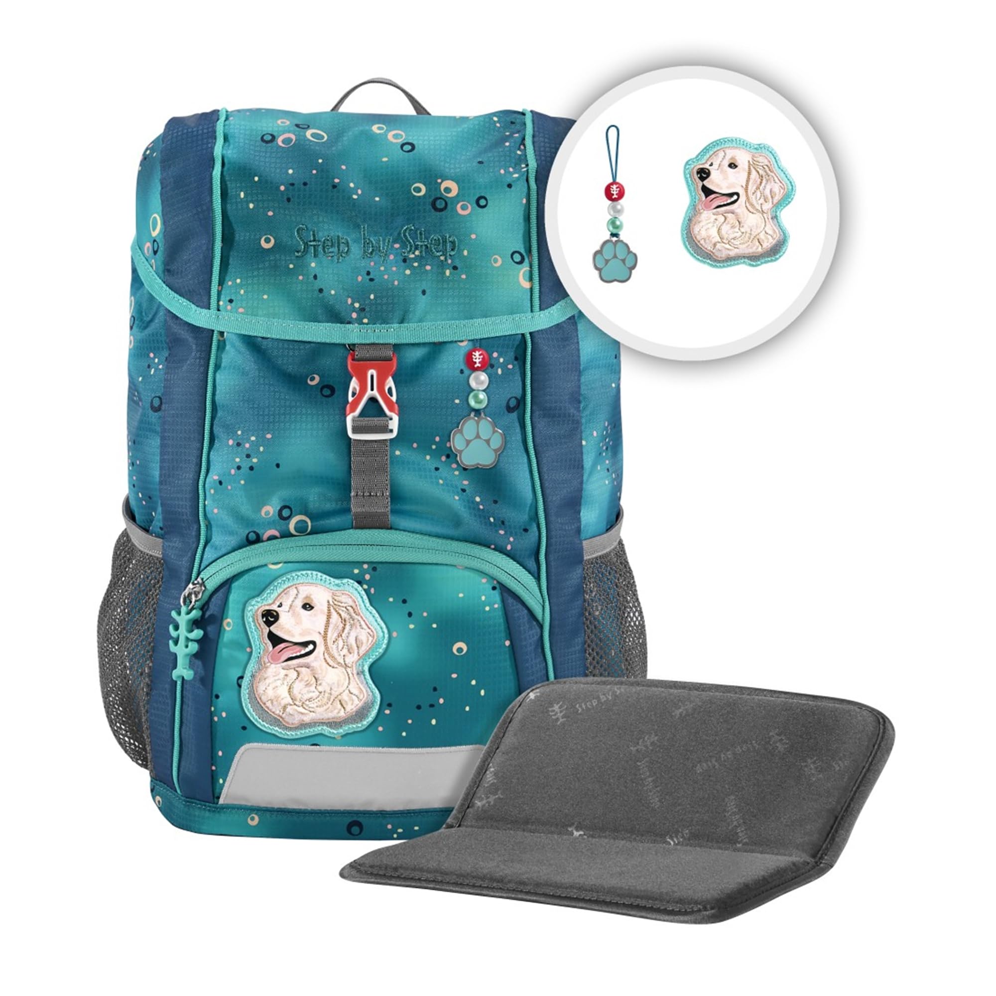 Step by Step Zestaw plecaków dla dzieci, z poduszką do siedzenia, ergonomiczny mini tornister ze zdejmowanym paskiem piersiowym, do przedszkola, przedszkola i na czas wolny, 13 l, Dog Basty -