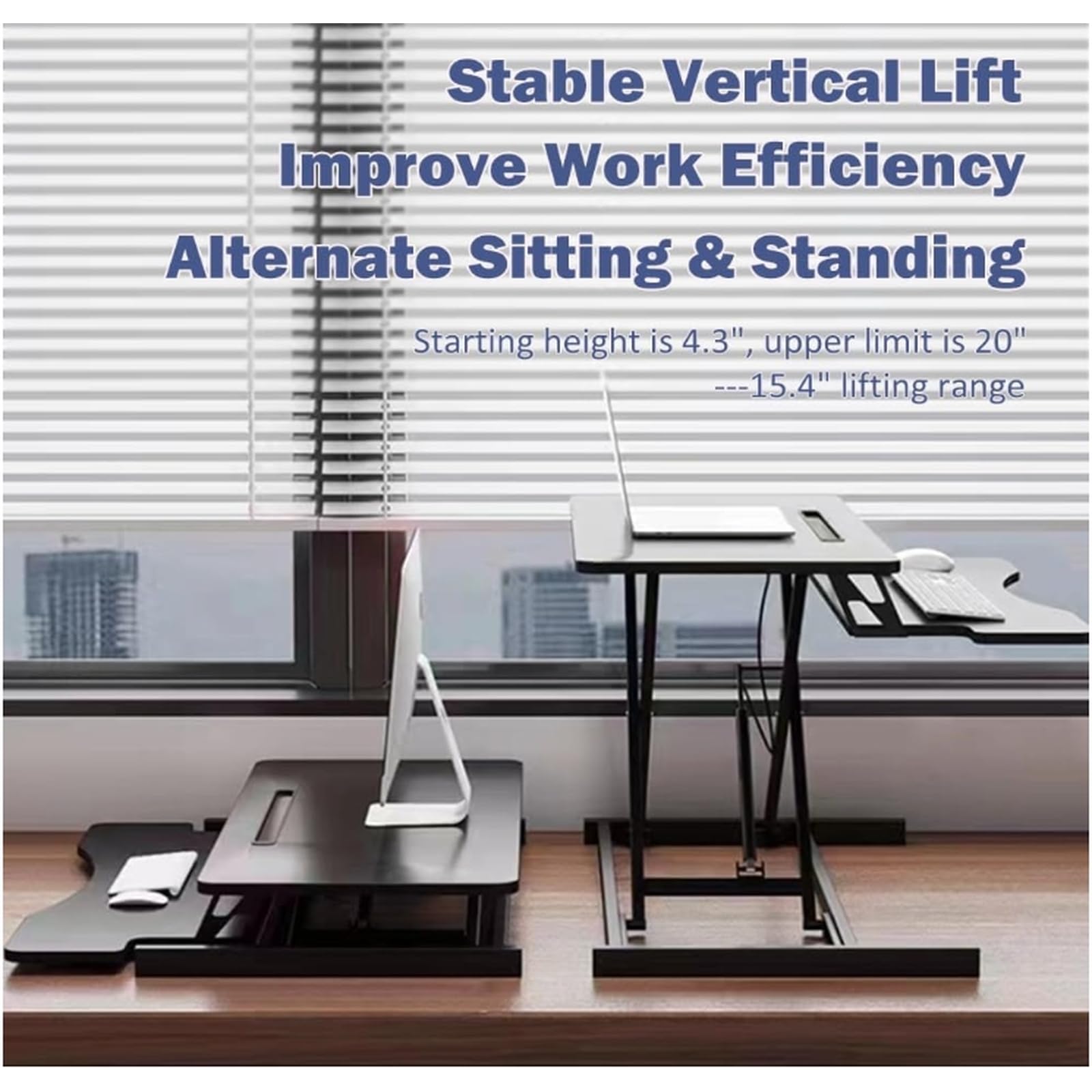 Convertisseur de bureau debout ergonomique, hauteur réglable avec plateau pour clavier, ressort à gaz pour ordinateur portable et moniteur