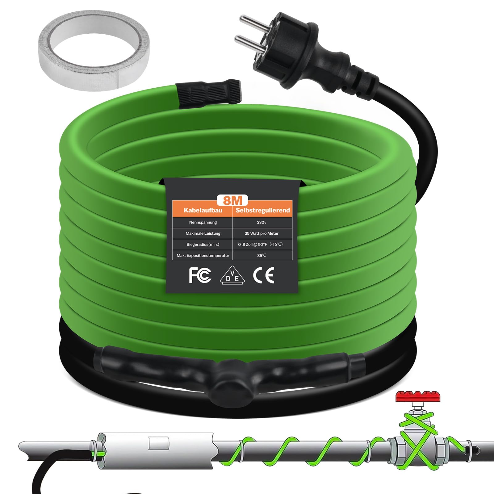 Cavo Riscaldante Autoregolante 2m Con Termostato - Antigelo Per Tubi, 35W/m, 230V IP68