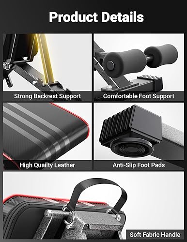 Miniatura 7 de Yoleo Adjustable Weight Bench, 660LB Foldable Workout Bench with Extended HeadNeck ProtectionSpine Support for Bench Press, Fast Folding Incline