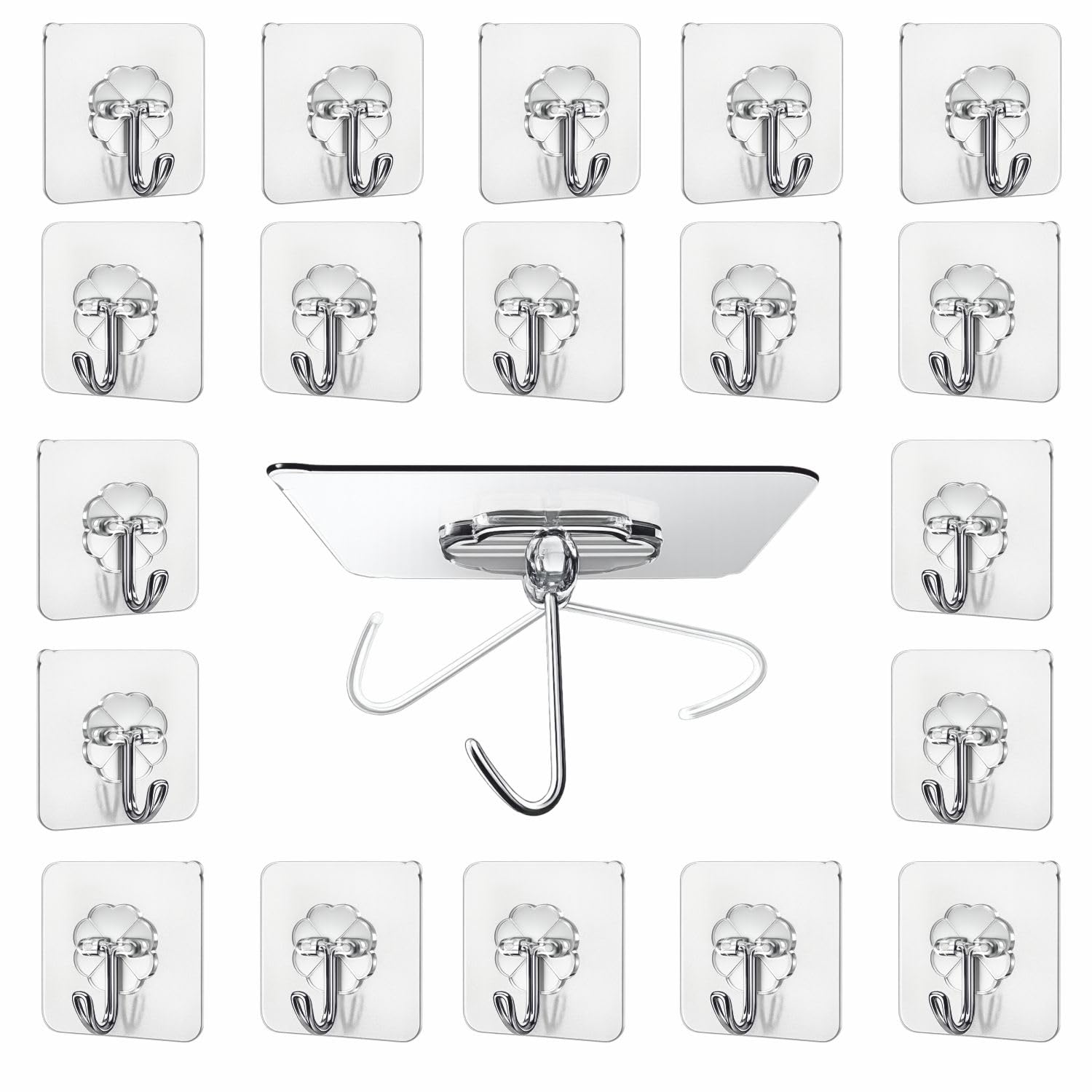 JIALTO 20 Pcs Adhesive Wall Hooks Heavy Duty Transparent Wall Hooks - Versatile Adhesive Hangers for Clothes, Kitchen Accessories, and More - for Wall Without Drilling-image-17