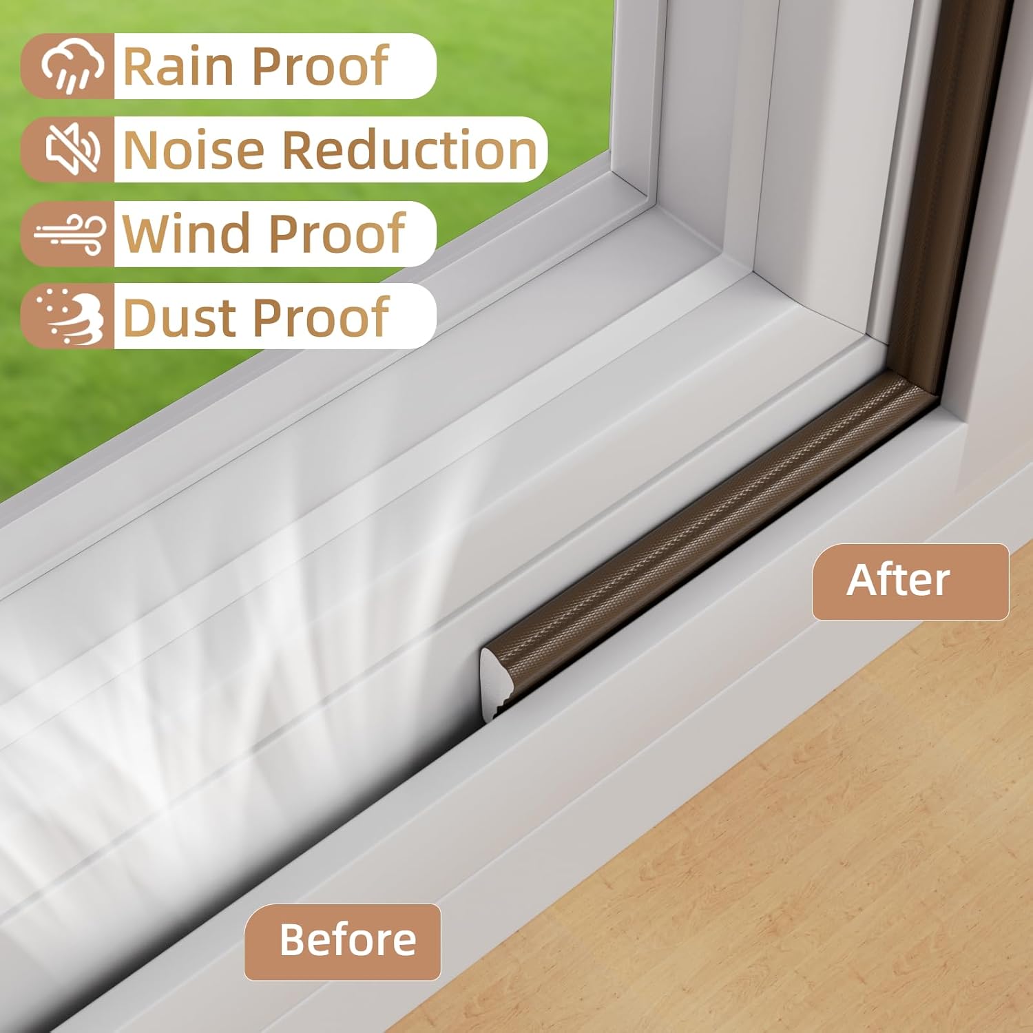 3Pcs×196" Wedge-Shape Foam Window Weather Stripping Door Seal Strip,Soundproofing Frame Insulation Tape for Exterior Front Door,Noise Cancelling Window Inserts,Door Gap Filler Light Blocker,Brown