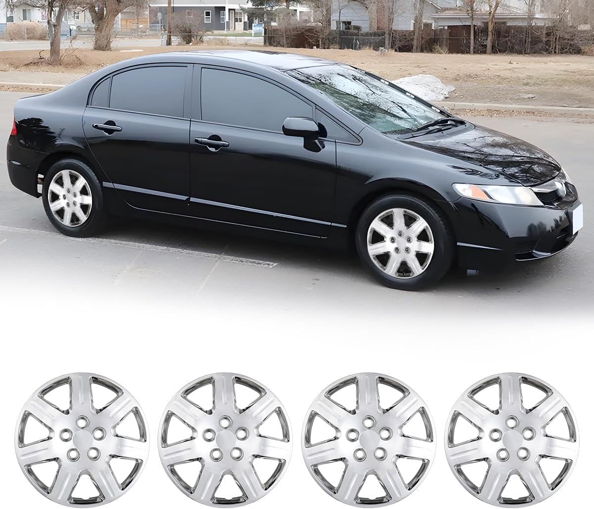 AUTOWIKI 16" Hubcaps for 2006-2011 Honda Civic Wheel Rims Cover Compatible with Steel Wheels Bolt On Installation Set of 4 ABS+PC Material, 16-Inch Honda Civic Hubcaps Black Lacquer, 44733-SNE-A10