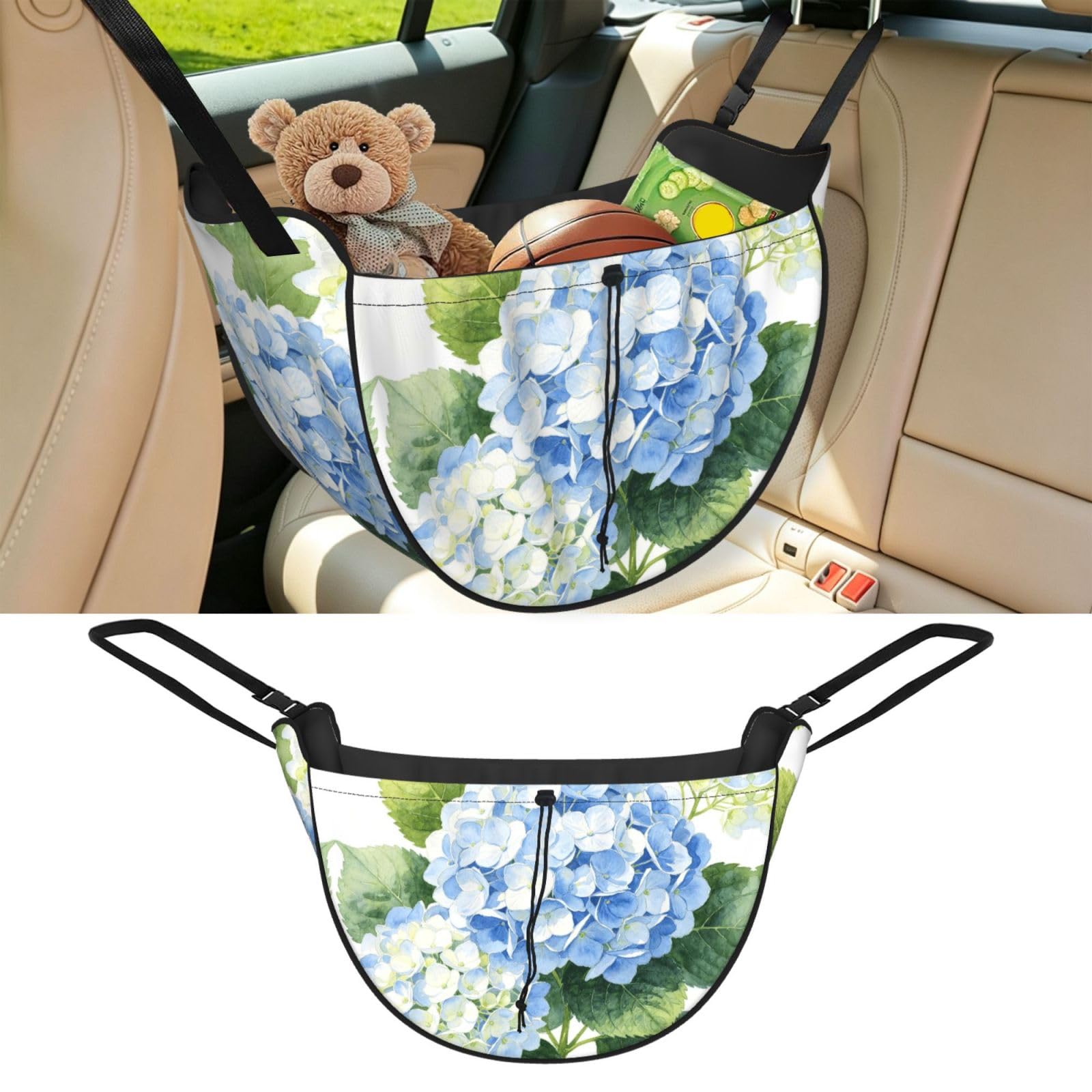 Cntdbu Black Blue Round Bloom Car Seat Organizer-Backseat Storage Bag For Travel