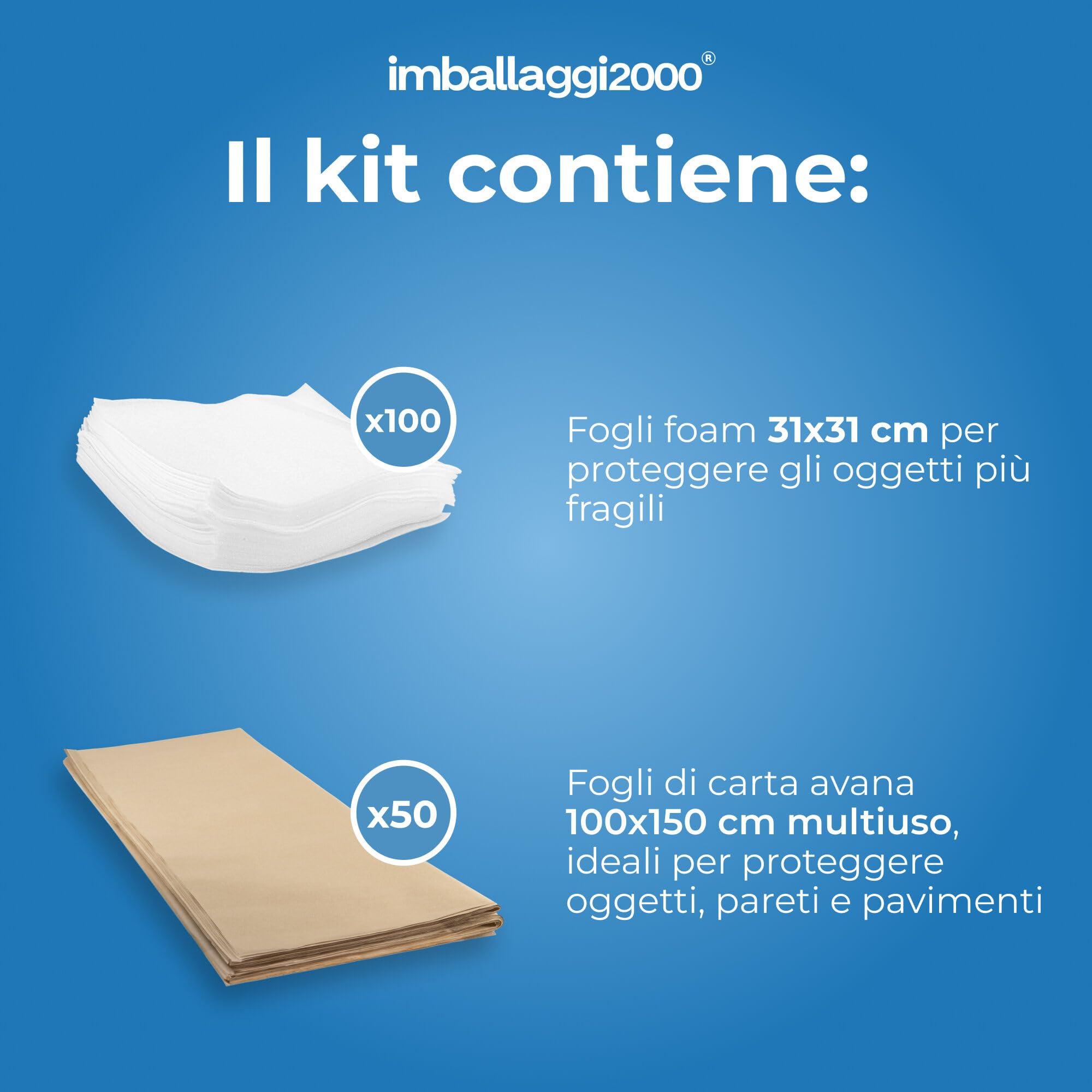 IMBALLAGGI 2000 - Kit Trasloco Appartamento 90mq - Scatoloni, Scatole Porta Abiti, Nastri da Imballo, Fogli Carta, Rotoli Pluriball, Sacco Materasso Matrimoniale e Singolo, Buste Porta Abiti