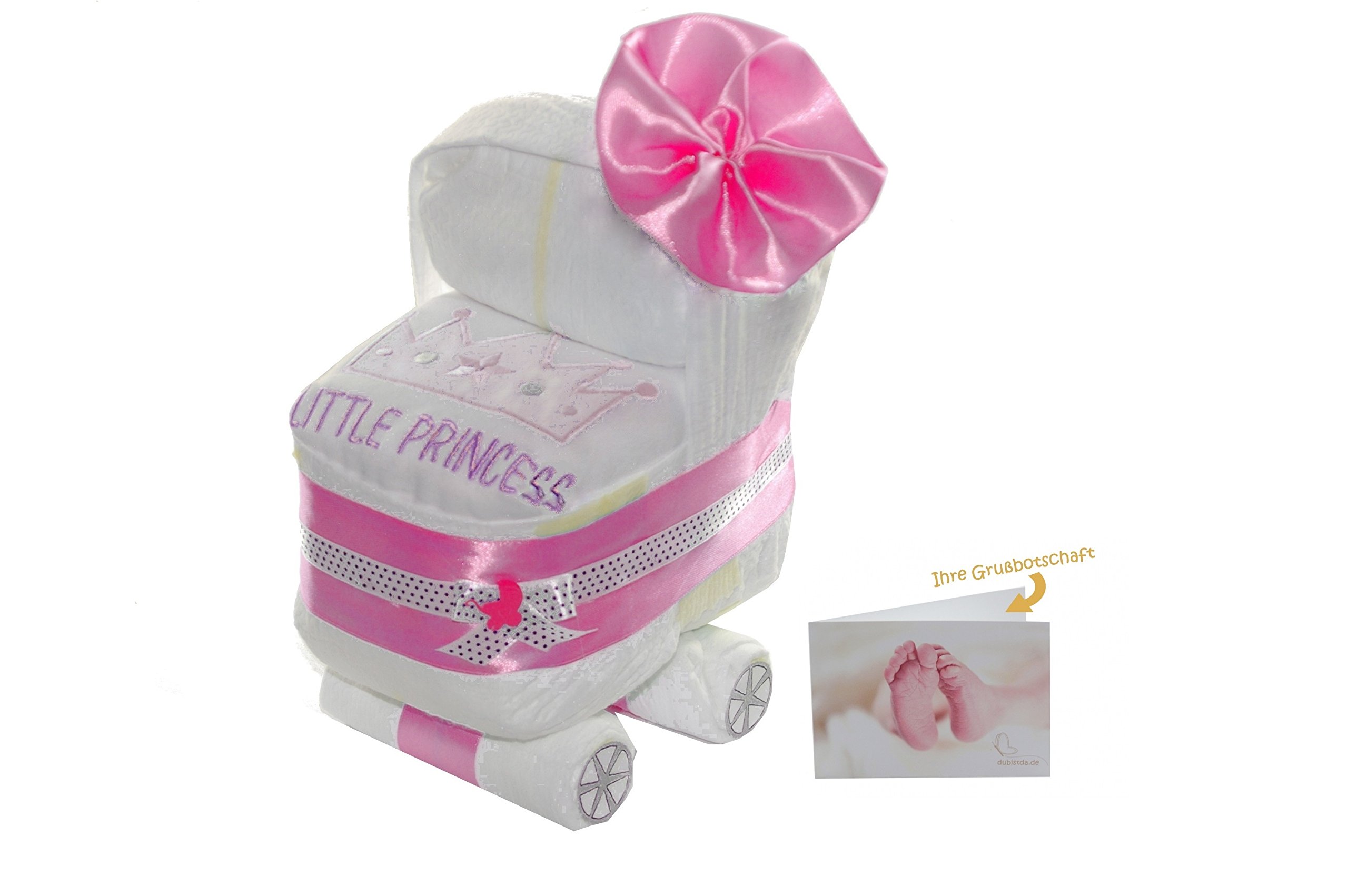Chariot à couches rose pour fille – Gâteau de couches, poussette Babygirl, cadeau de naissance