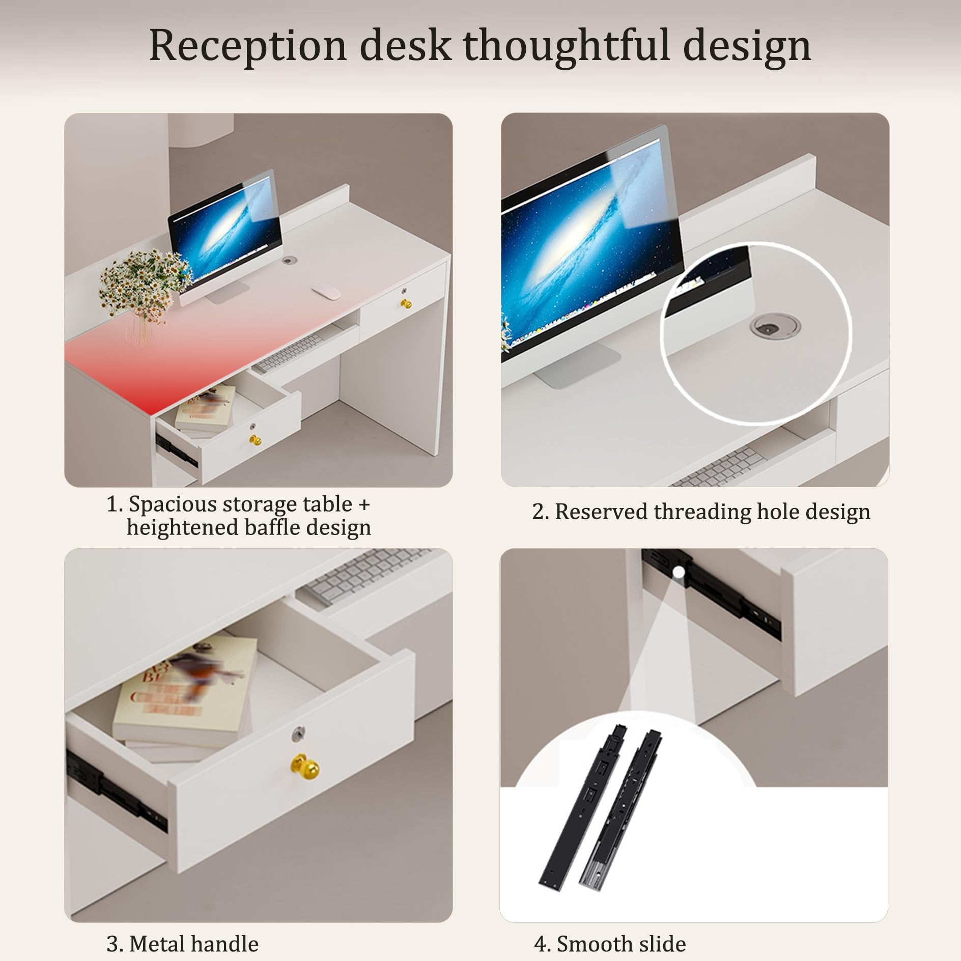 Bancone Reception,Banco Cassa per Negozio Ufficio,Tavolo Bancone con Cassetto,Bancone Espositivo,Semplice Moderno Tavolo Bar MDF,per Sale aziendali,Pasticcerie,Frutterie,Hotel(Cream,60x40x95cm)