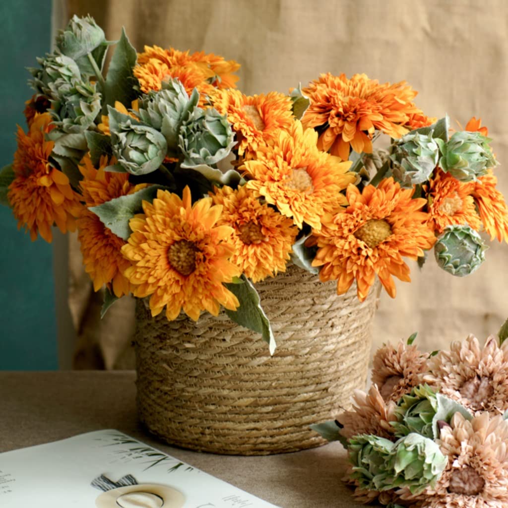 creatività Fiori Artificiali, Girasoli Finti con Cinque Fiori e Tre boccioli, Fiori Simulati per Decorazioni da tavola