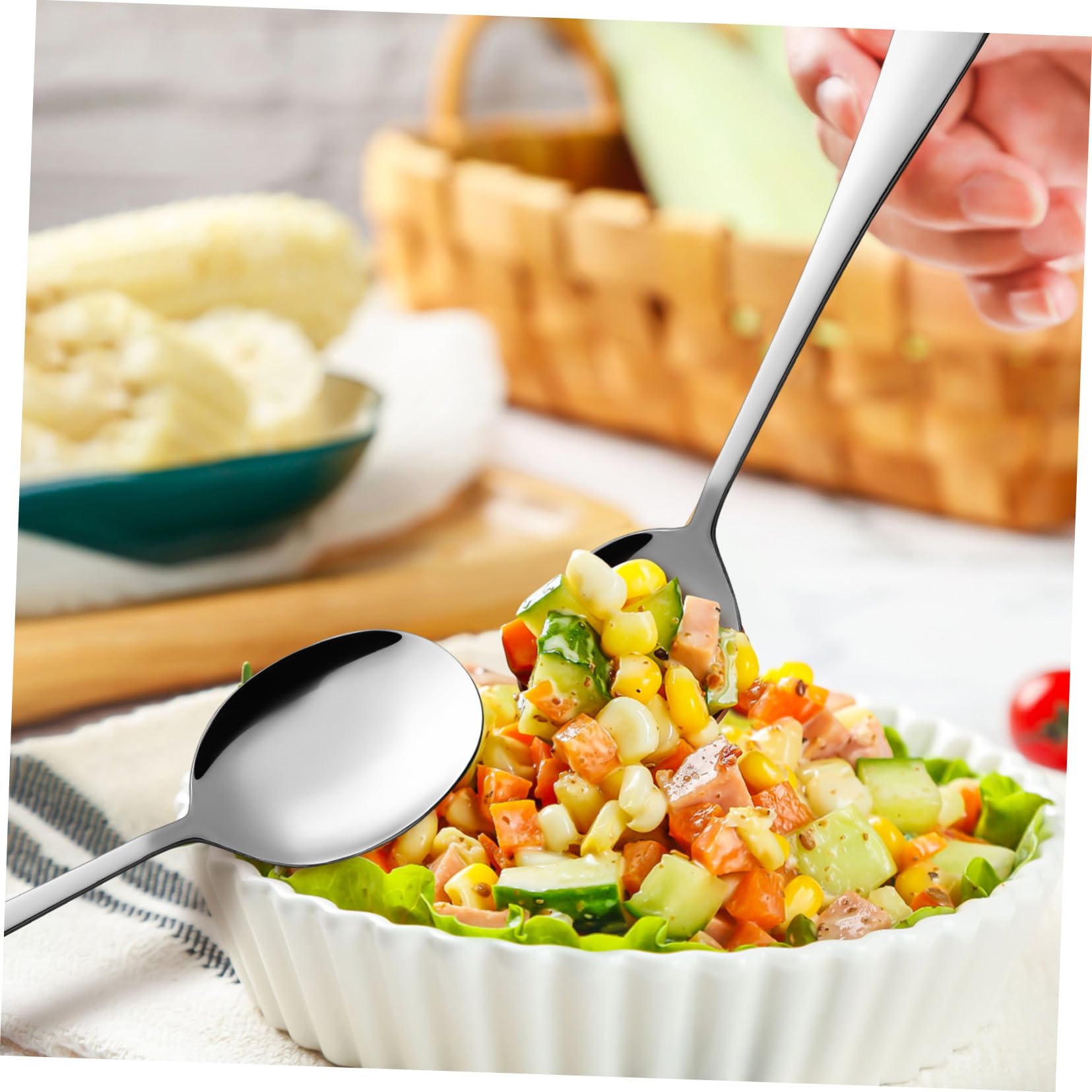 Cucharas de Servir de Acero Inoxidable para Buffet Cocina Mango Resistente y Fácil de Limpiar