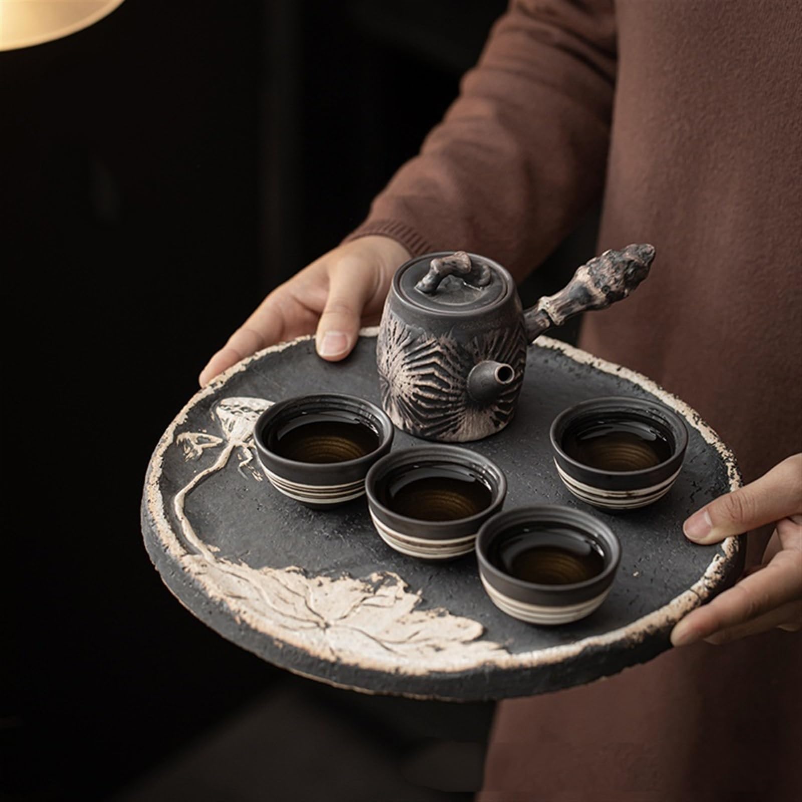 Zestaw do herbaty ceramiczna okrągła sucha bańka taca na herbatę kreatywny lotos bąbelkowy stolik do herbaty dom zestaw do herbaty kung fu taca retro jednowarstwowa sucha taca bąbelkowa chiński zestaw