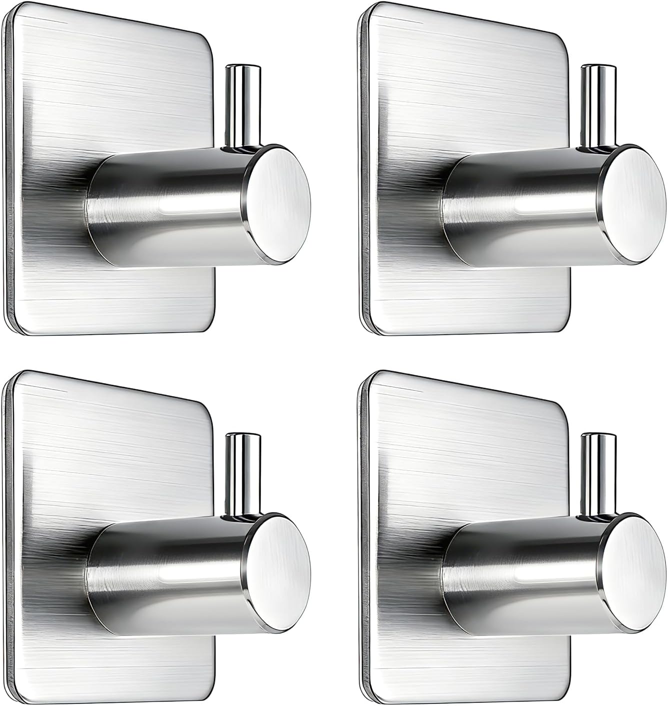 Fotosnow Adhesive Hooks Heavy Duty Wall Hooks Waterproof Stainless Steel Hooks for Hanging Coat, Hat,Towel Robe Hook Rack Wall Mount- Bathroom and Bedroom 4-Packs