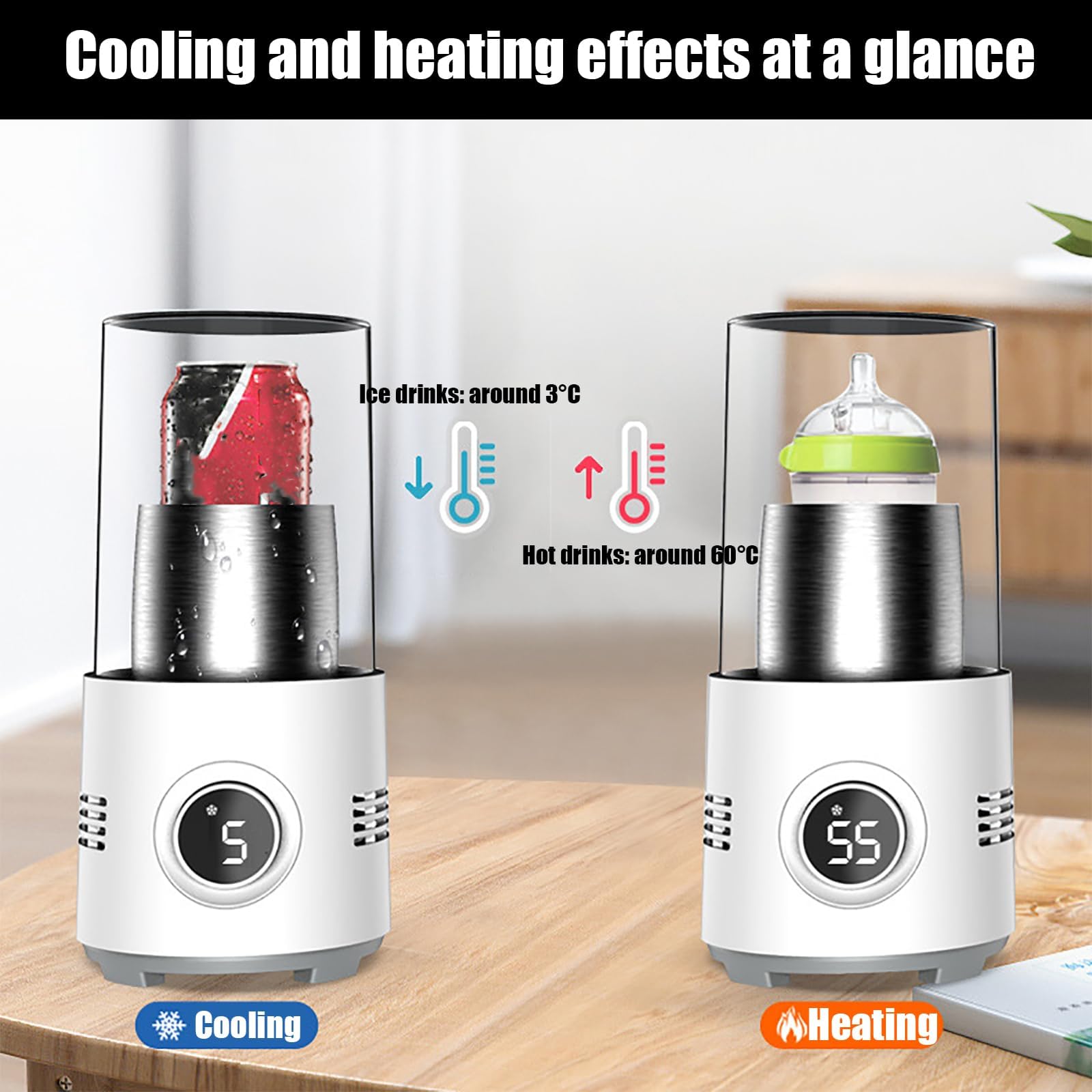 Raffreddamento e scalda bevande portatile, refrigeratore rapido per bevande con display digitale, in lega di alluminio per vino, birra, raffreddamento e riscaldamento rapido per bevande singole