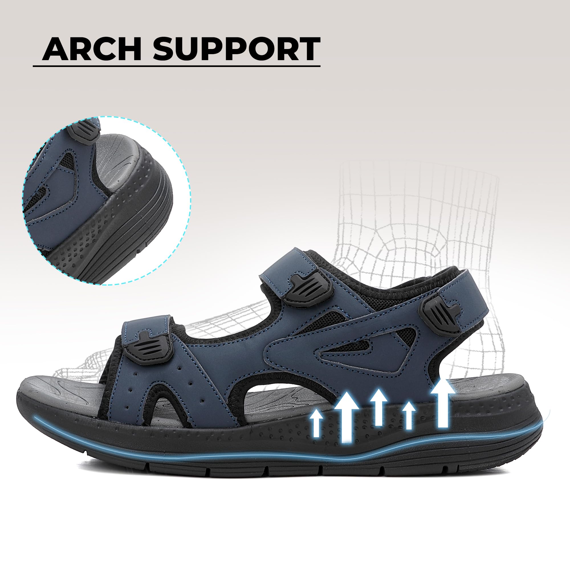 ARRIGO BELL Sandales Homme Cuir Été Antidérapantes Randonnée Extérieures Réglables Chaussures Loisirs Plage Sports Sandale Taille 41-46