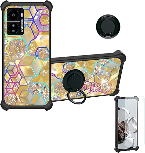 Kalley - Funda compatible con Kalley Black 3 con protector de pantalla de vidrio templado, soporte de anillo, luz reflectante colorida IMDH-HSJ