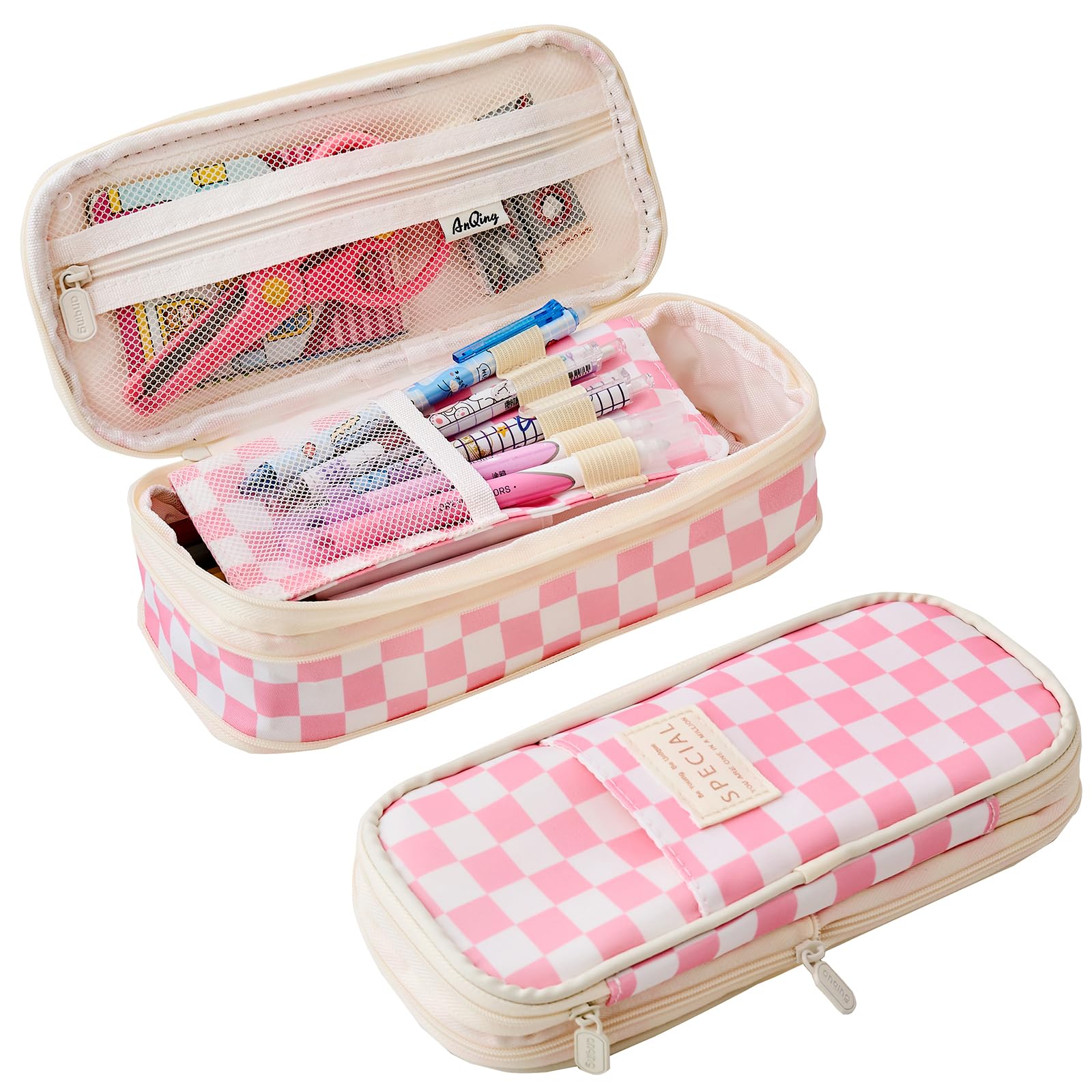 Big Capacity Pencil Pen Case, Pencil Pouch with Sticky Note and 4 Compartments Large Multifunctional Stationery Organizer for Girls Boys, Office Makeup Bag Portable Pen Bag for Students Women Men