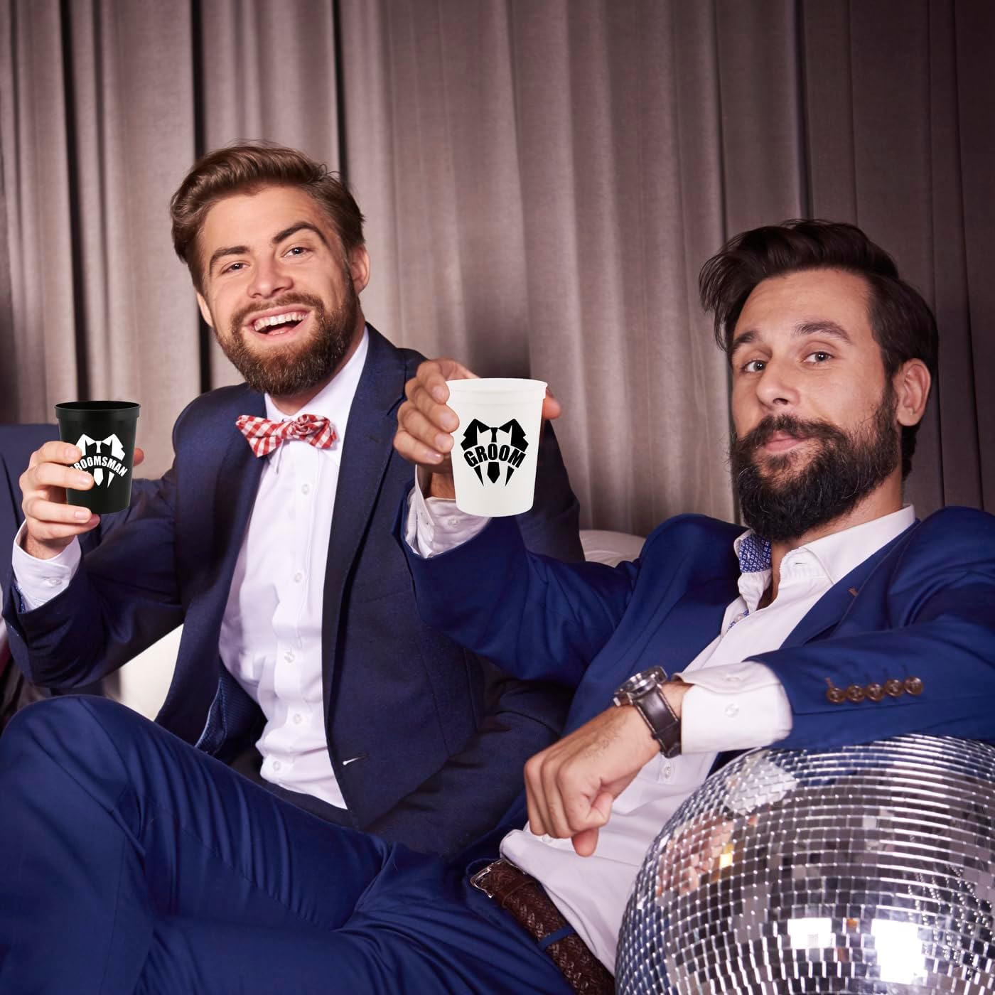 Veracco Bachelor Party Cups for Groom & Groomsmen – 16 oz Tuxedo Design Reusable Plastic Cups, Wedding Party Supplies, Groom Squad Drink Cups – 12 Pack Black & White