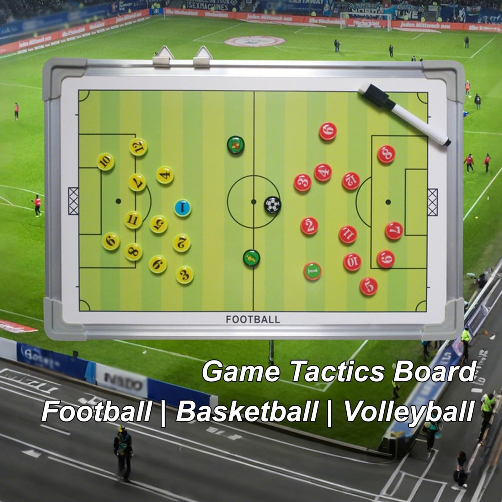 Doppelseitiges, Trocken Abwischbares Fußball-Whiteboard, Wasserdichtes Klemmbrett for Trainer, mit Magnetischen Schachfiguren und Markern, Glatte Schreiboberfläche, Aufhängbares