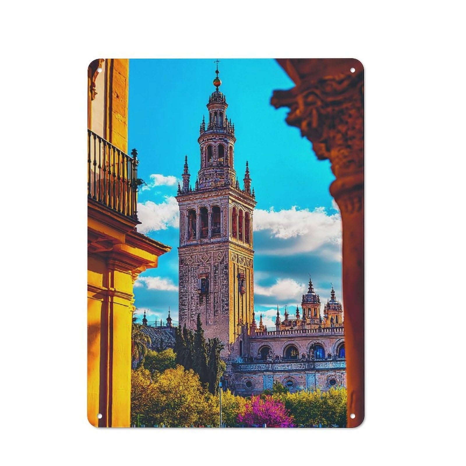 Junmoney Seville Cathedral Tower Tin Sign 40X30cm With For Workshop Wall, Vintage Decor, Gift For Workshop Decor Fans During The Christmas Season