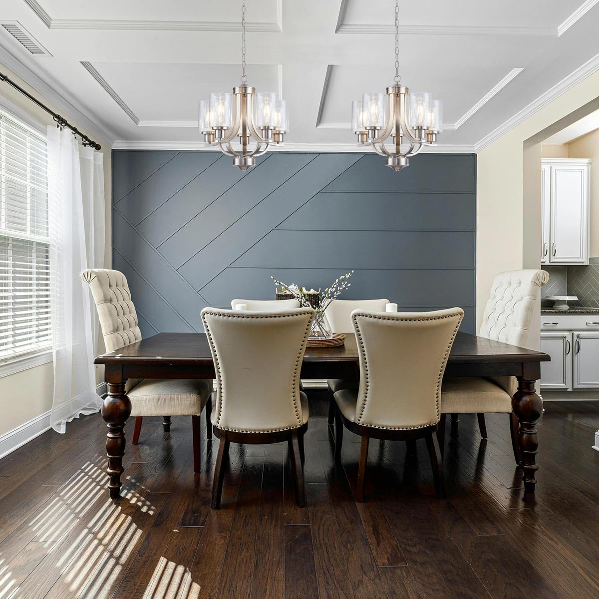 5-Light Dining Room Chandelier,Modern Small Chandeliers Farmhouse High Ceiling Pendant Light Fixtures for Living Room,Kitchen,Foyer,Bedroom (Brushed Nickel)