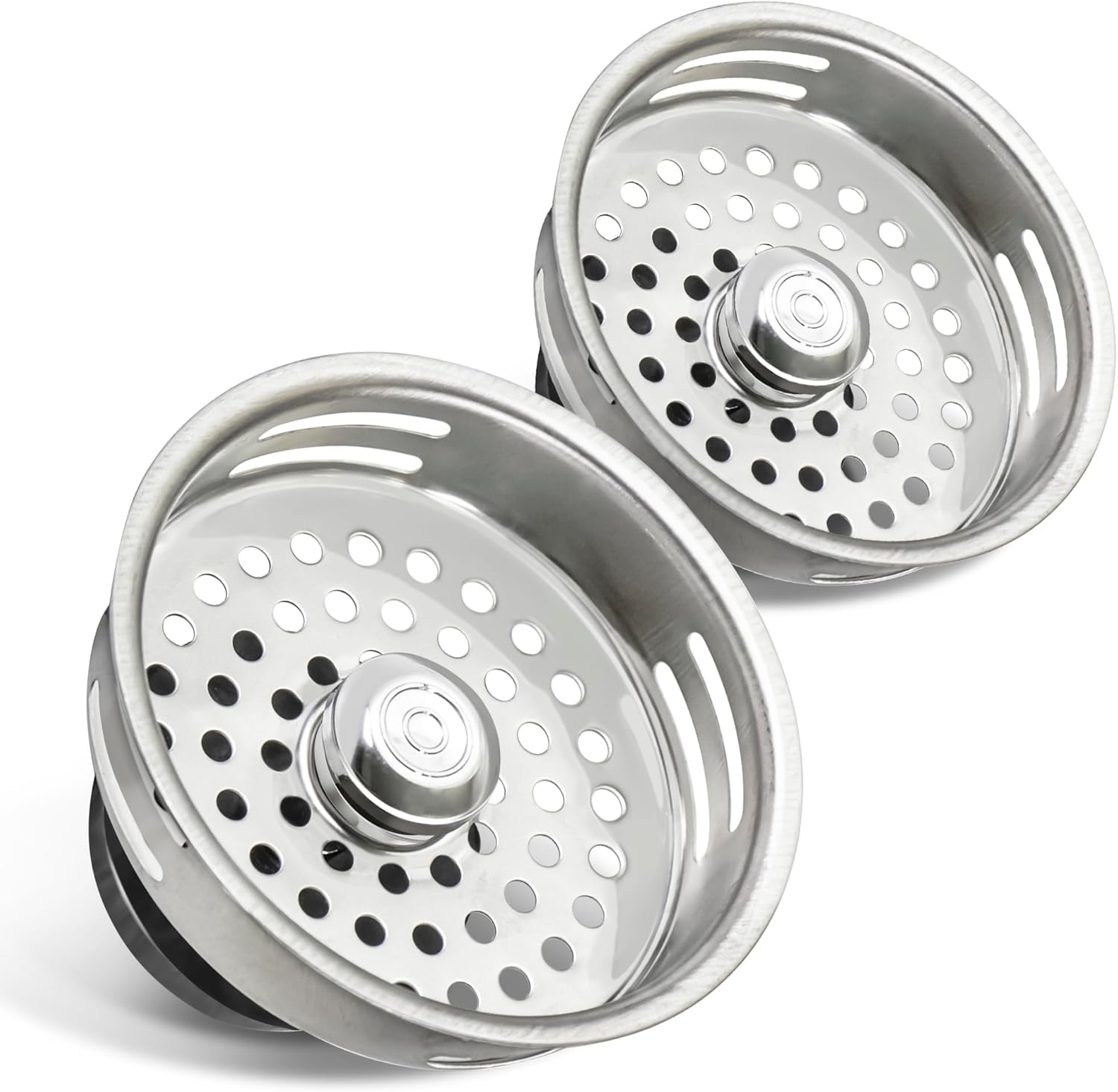 HIGHCRAFT 9843-2 Stainless Steel Kitchen Sink Strainer Basket Replacement for Standard Drains (3-1/2 Inch) -Universal Style Rubber Stopper (Pack of 2)