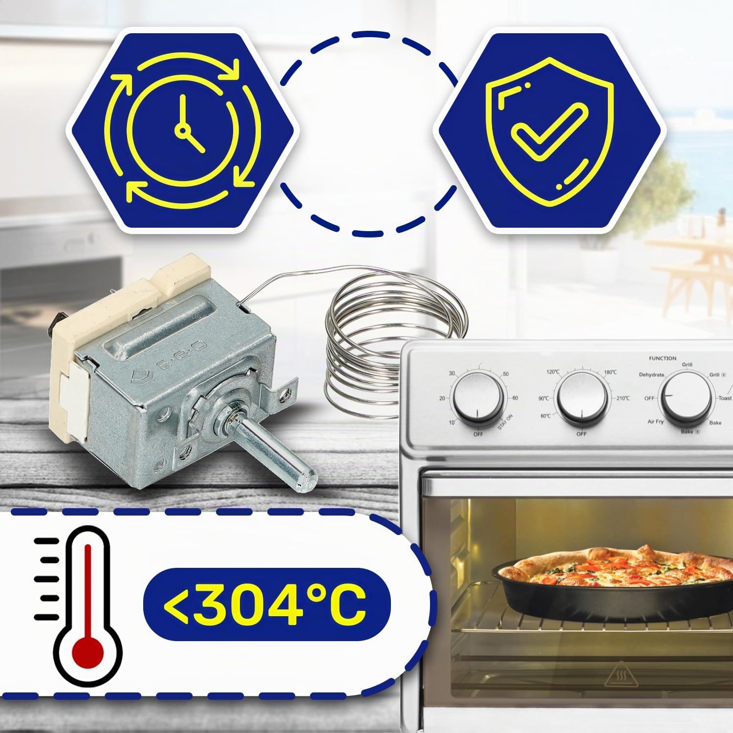 Thermostat für Backofen 304°C mit dem Originalcode 5611490011 561149001/1 3890770047 3890770245 für AEG für Electrolux für Zanussi 55.17062.420 für Ego - Garantie 10 Jahre - MONTERAL