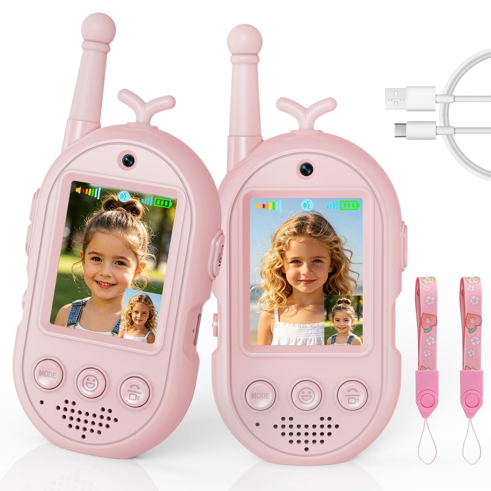Video Walkie Talkie Kinder, 2er Set Walky Talky Aufladbar mit Display, 2-Way Radio Funkgeräte Große Reichweite, Weihnachten Geburtstag Geschenke Spielzeug für Jungen und Mädchen von 3-12 Jahren