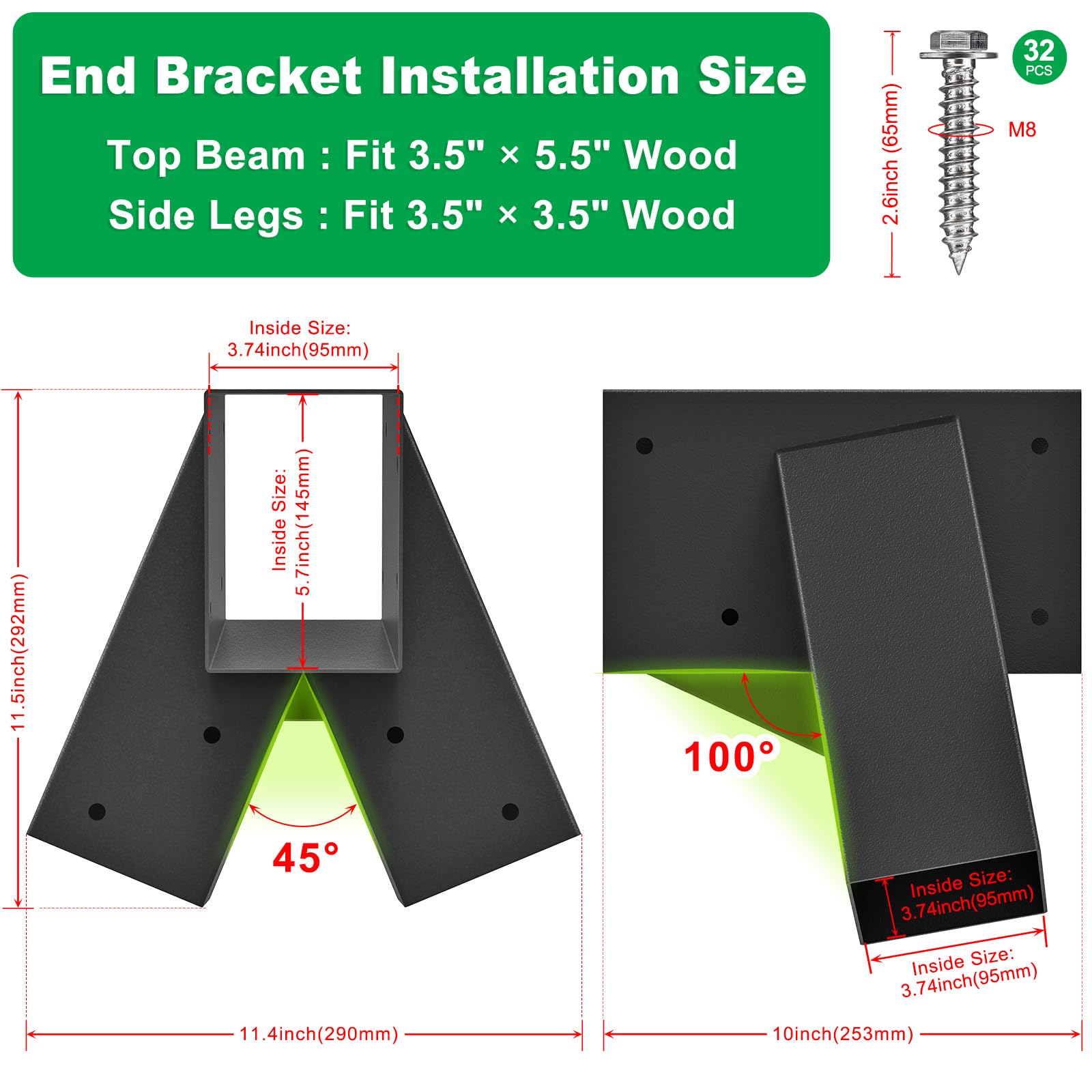 SELEWARE Juego de soportes de columpio de alta resistencia – Kit de herramientas para columpios de marco en A con accesorios de montaje, se adapta a 4 patas (4 x 4) y 1 (4 x 6) viga, soportes de