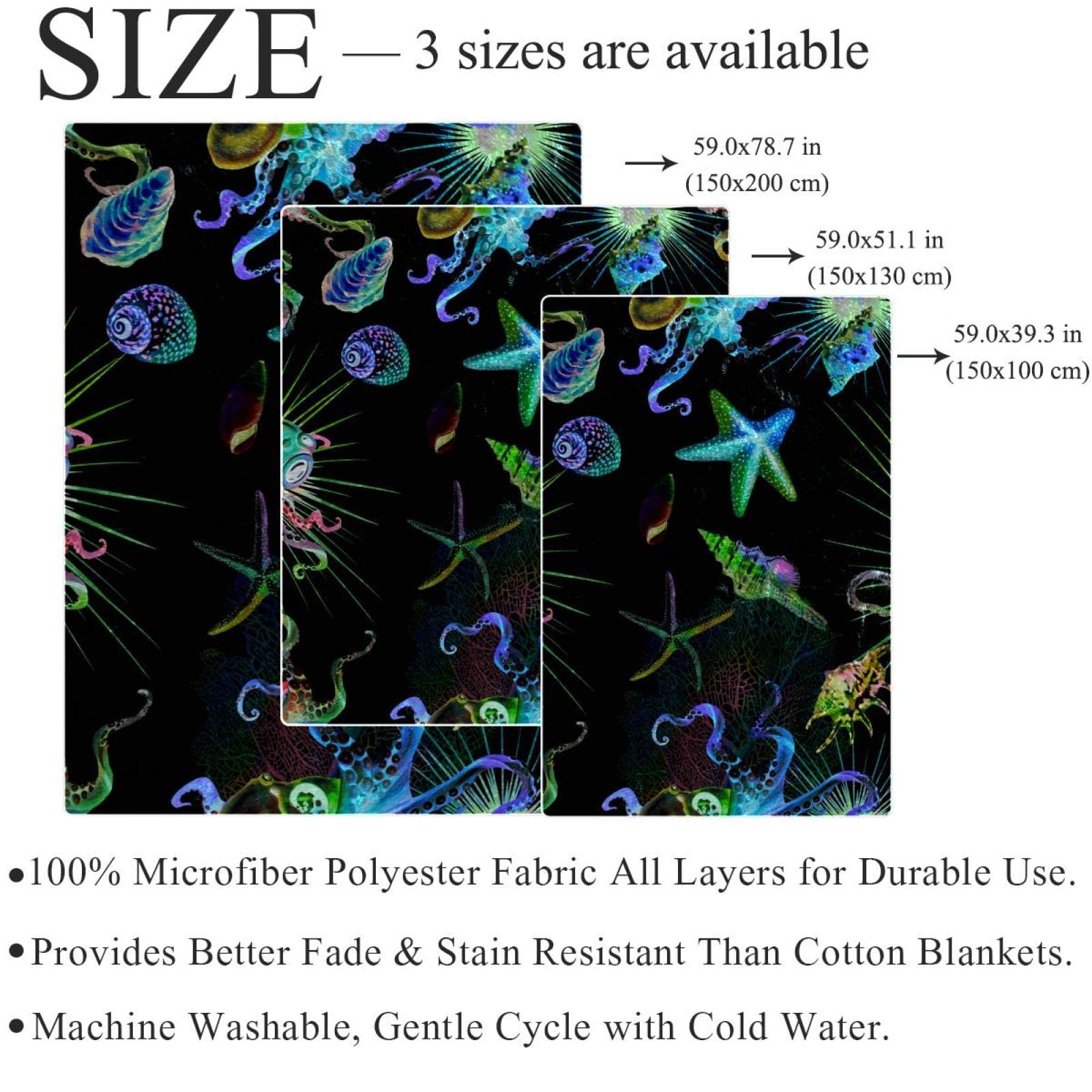 Coperta in pile con stelle marine al neon - morbida e leggera peluche accogliente - perfetta per letto, divano, viaggi, campeggio, 149,9 x 199,9 cm