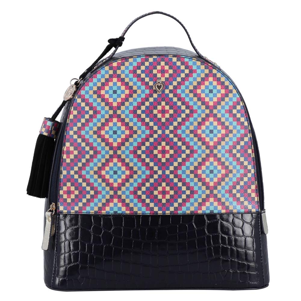 W CAPSULE Backpack for Woman LOTERIA Navy/Multi Faux Leather Mexican Handbag