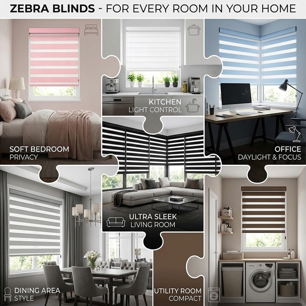 Tenda a Rullo Giorno e Notte per Porte e Finestre, Tende Avvolgibile Zebra | Doppio Strato Filtrante con Catenella, Fissaggio a Soffitto o Parete(Pink,110W x 150H cm)