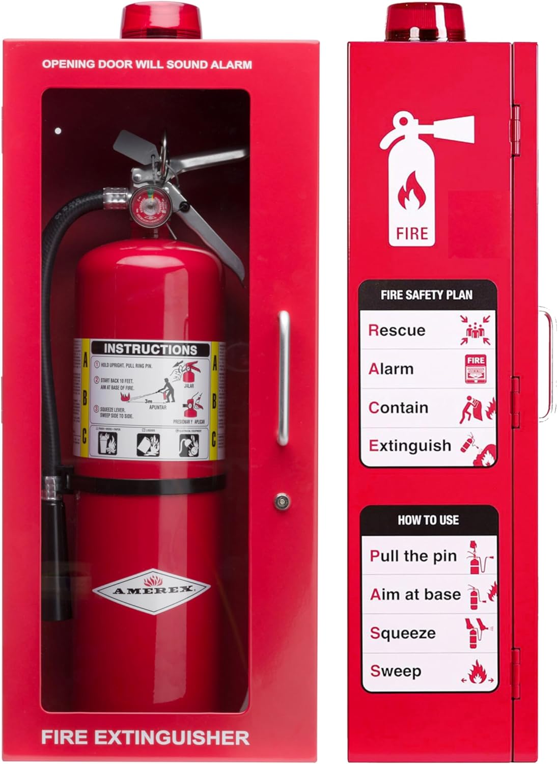 10 lb Fire Extinguisher Cabinet Box – Wall Mount Metal Case with Alarm, Lock, and Acrylic Break-Glass Window – Fits 5 lb and 10 lb Extinguishers (Single Red Cabinet)