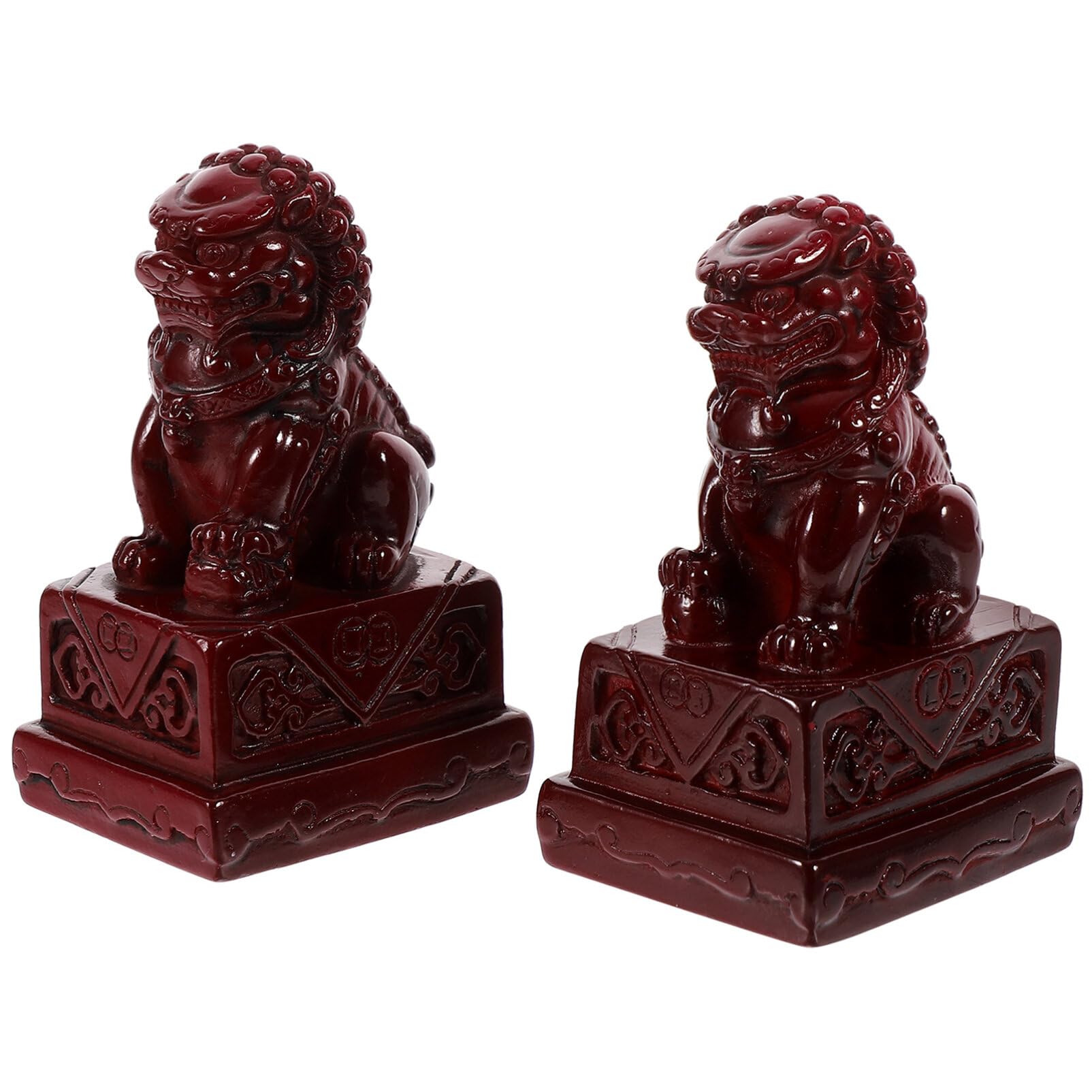 Operitacx 1 Pair of Chinese Foo Dogs Statue Asian Fengshui Guardian Lions Ward Off Evil Statues for Wealth Luck Prosperity Protection Home Office Decor