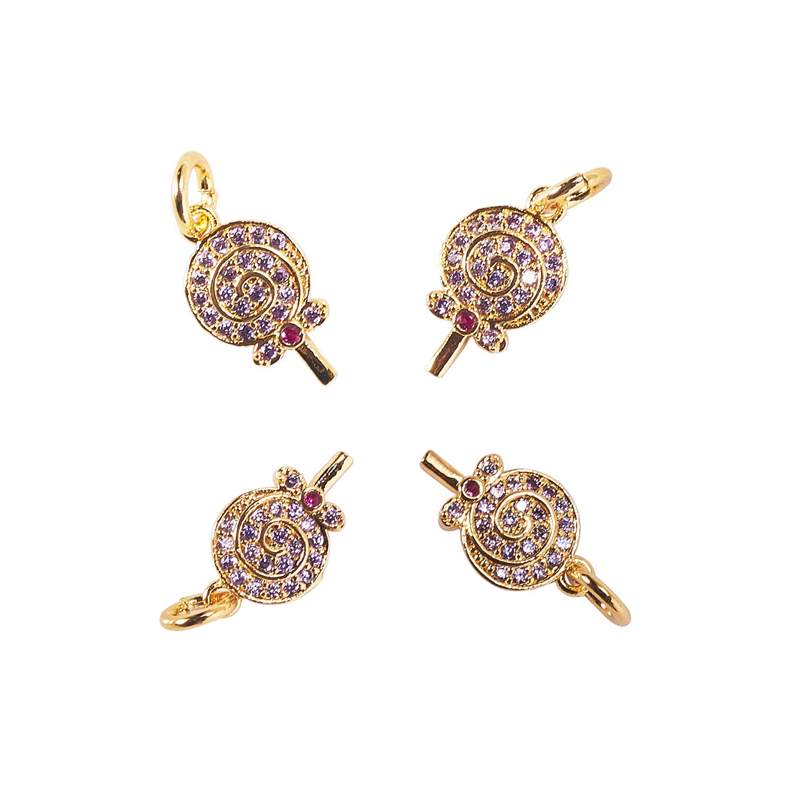 10 Pcs Lollipop Sugar Brass Micro Pave Cubic Zirconia CZ Stone Charms for Necklace Bracelet Earrings Jewelry Making DIY Crafts - 13x7.5mm