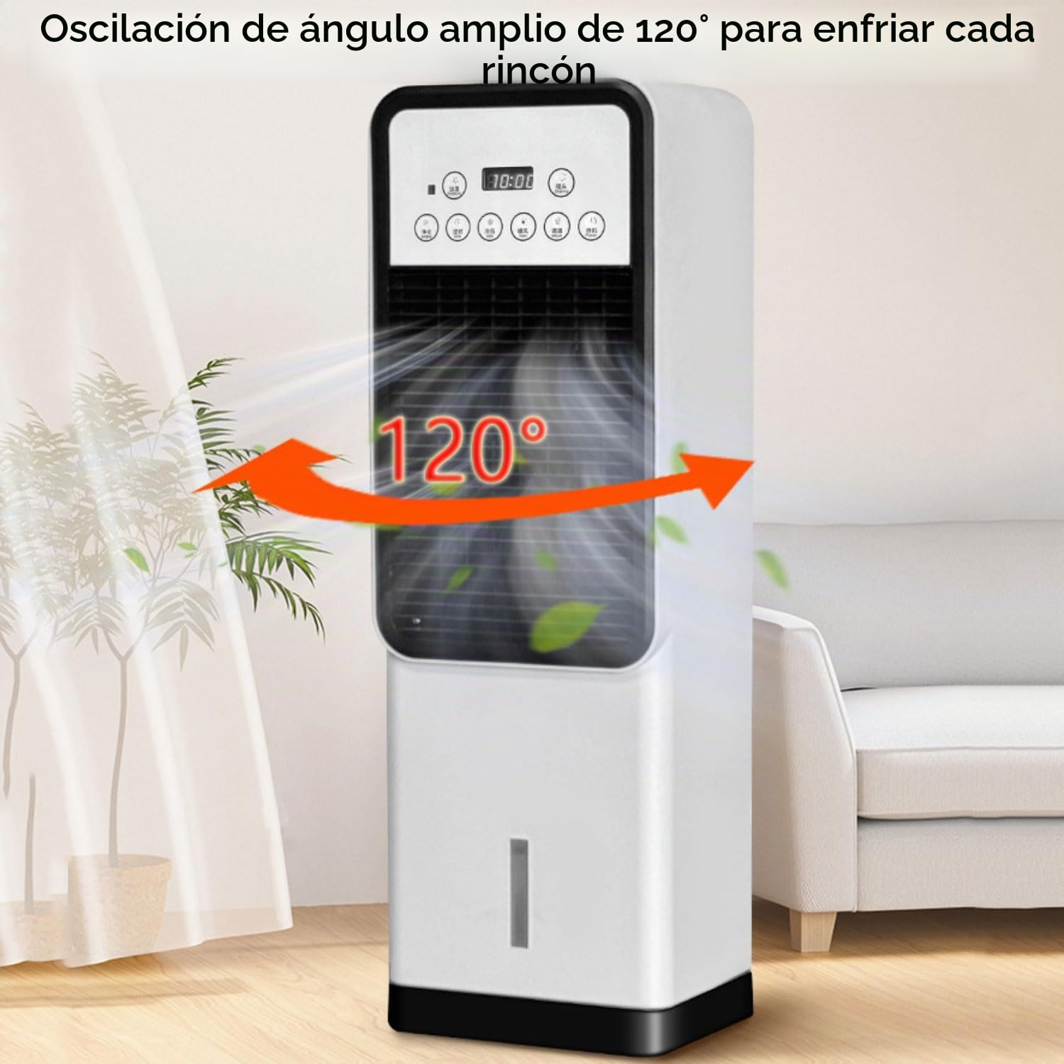 Aire Acondicionado Portatil Silencioso 3 en 1 Enfriador de Aire Evaporativo Sin Tubo Exterior 3L Tanque Agua 3 Velocidades Viento Temporizador 12H 120° Oscilación Ventilador de Enfriamiento