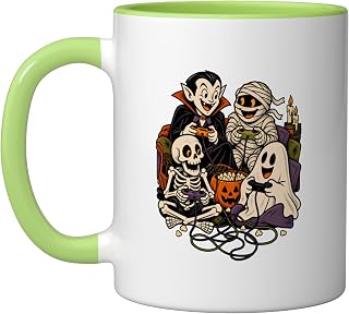Halloween Game Night Friends Horror Gamer Gaming Party Ceramic Mug, Light Green/White, 11oz