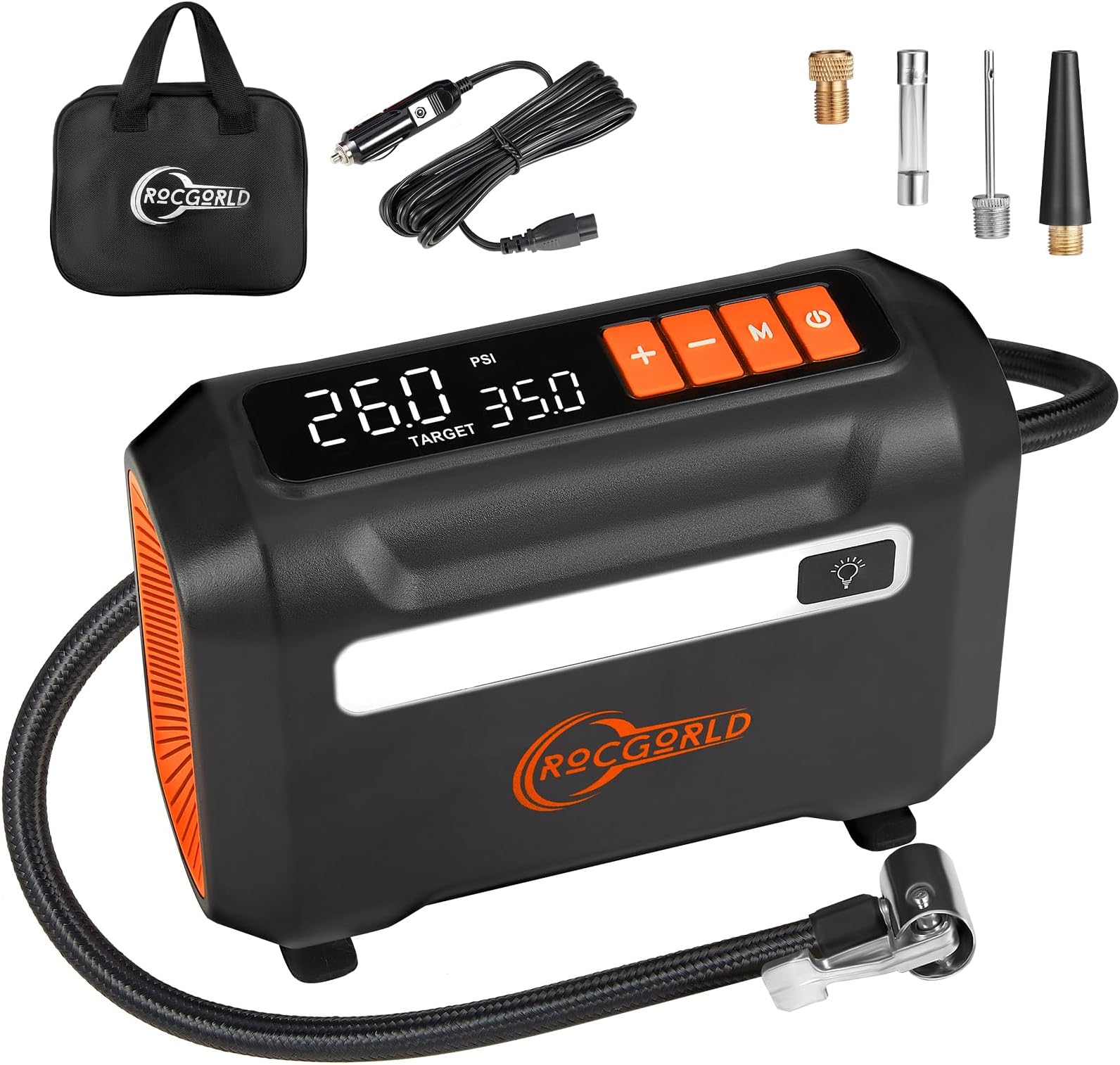 - R8 Tire Inflator Portable Air Compressor, DC 12V Air Compressor for Car with Large Dual Digital Screen, 3X Faster Inflation Air Pump for Car Tires, Bike, Ball, Motor - Car Accessories