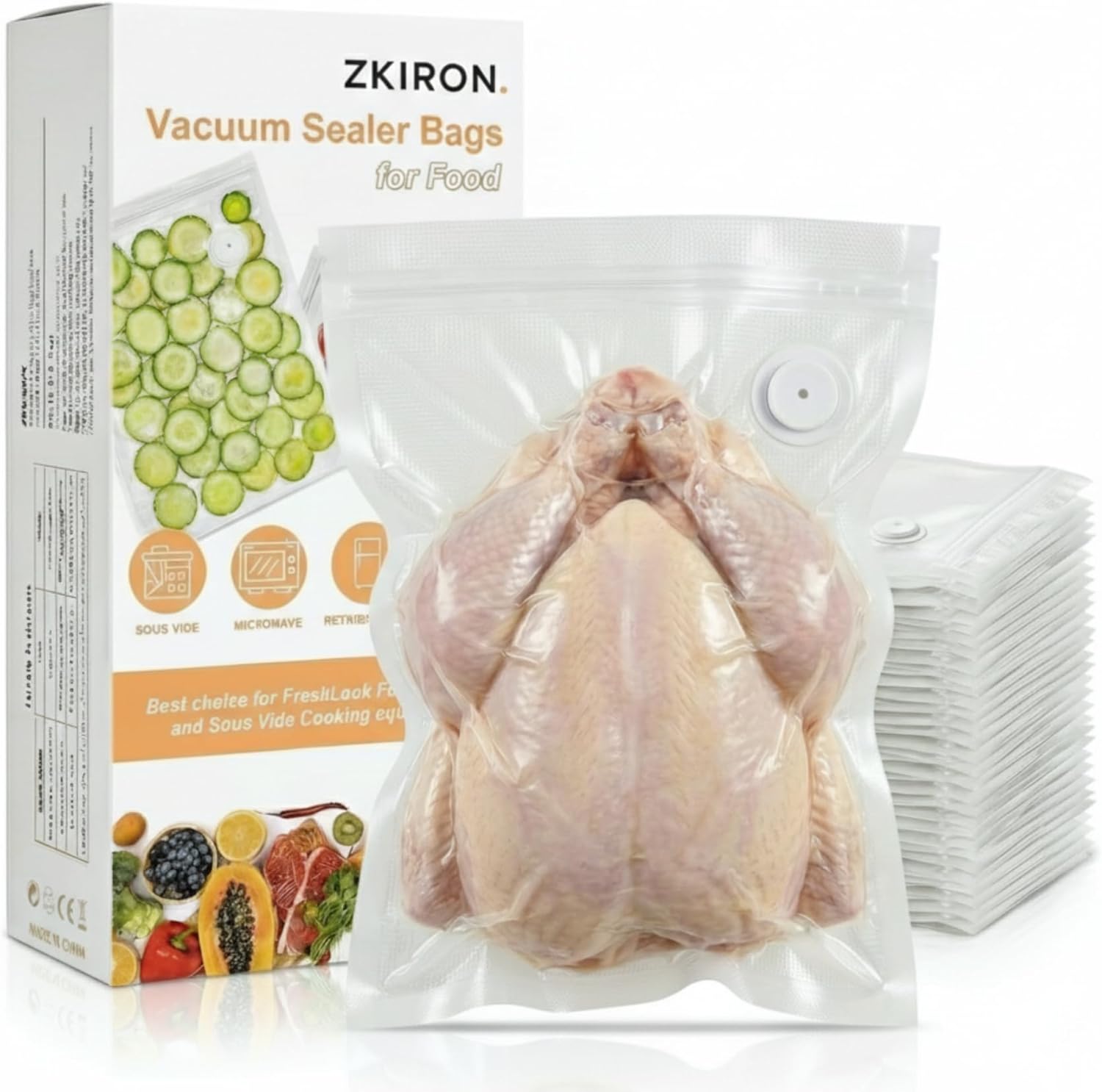 Reusable Vacuum Sealer Bags for Food (XL, 12" x 14") - Extra Large Freezer Storage for Bulk Meat & Whole Chicken - BPA Free, Washable, Sous Vide Safe - Universal Compatibility (20 Pack)