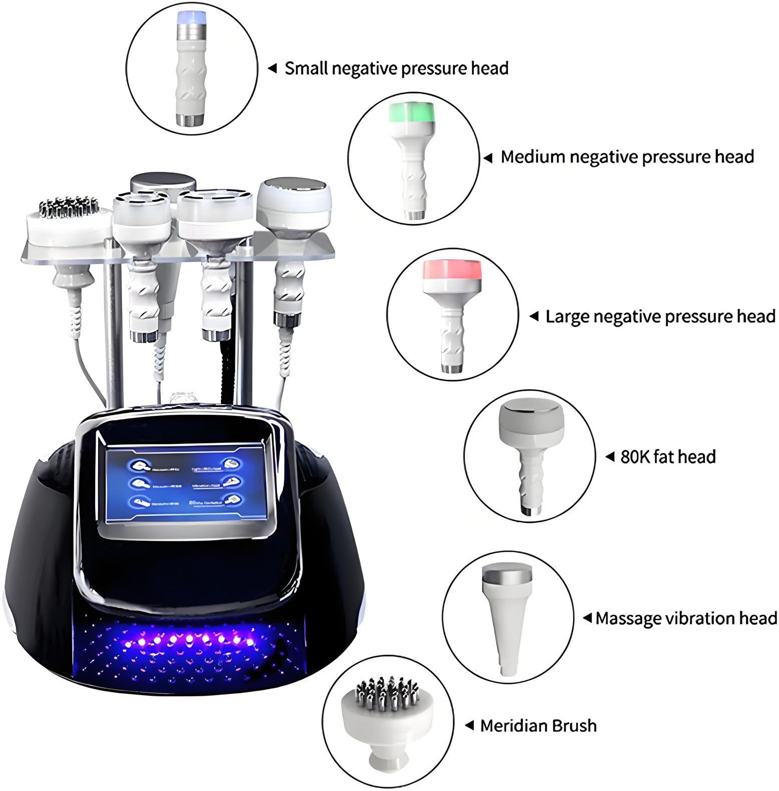 Máquina De Cavitación Adelgazante Corporal 80k, Máquina De Belleza con Cavitación Al Vacío para Pérdida De Peso, Quemagrasas con 6 Sondas Y Pantalla LED De 7 Pulgadas para Todo El Cuerpo