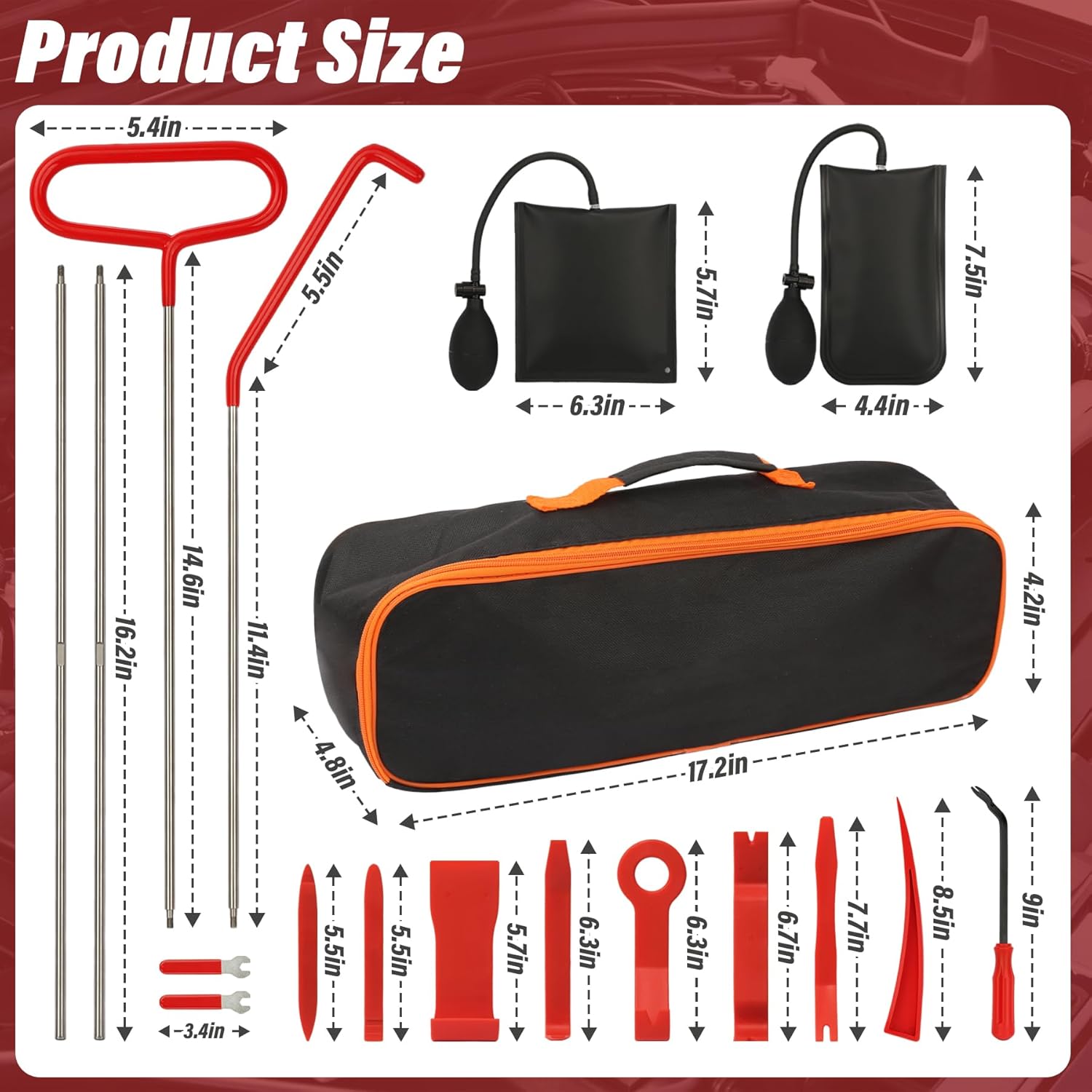 Wind Shear Portable Car Tool Kit, Multifunctional Stainless Steel Car Tools with J-Hook,17 PCS with Carrying Bag