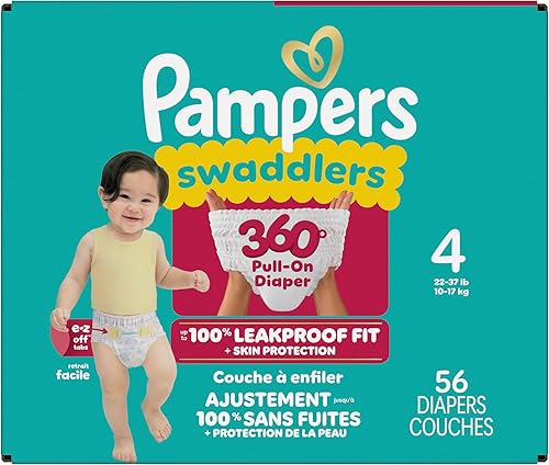 Miniatura 13 de Pampers Pañales - Pañales para envolver 360 - Tamaño 4, 56 unidades, hasta 100% a prueba de fugas, cómodo ajuste seco, diseñado para cambios