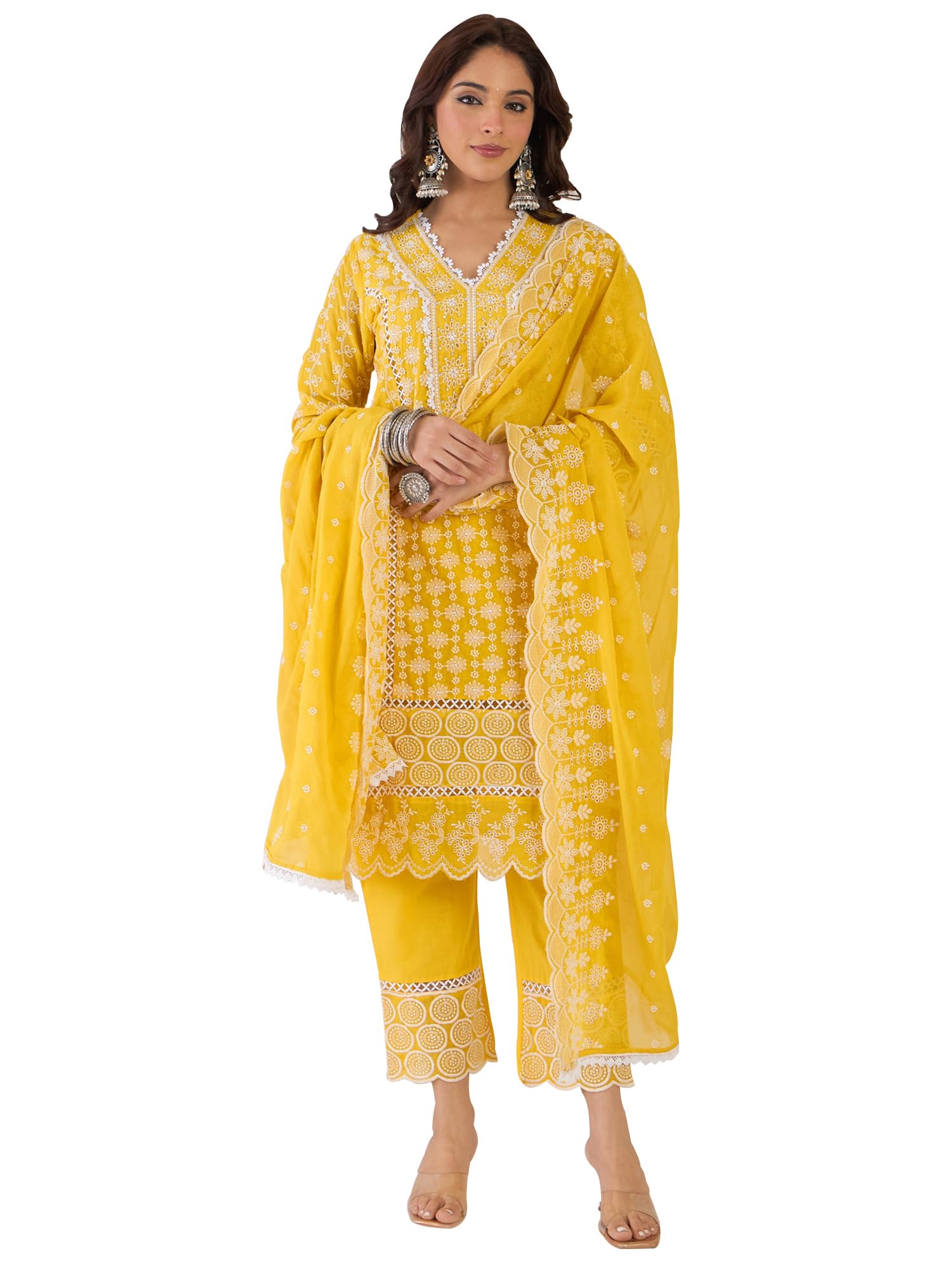 indo era Women Pure Cotton Kurta Set with Dupatta | Festive Suit Set, 10790-picture-29