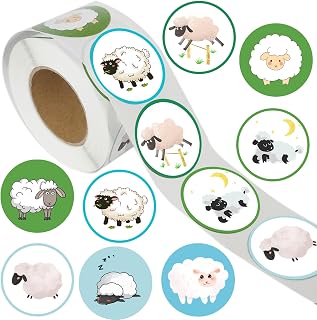 500 Pcs Sheep Party Roll Stickers,Black Farm Animals Sheep Baby Shower Birthday Party Favors Supplies Decorations Goodie Bag Stuffers Prize Labels