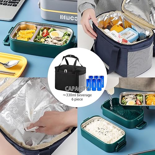 Miniatura 6 de HEWOOH Lonchera Bento de 47.3 fl oz para adultos, diseño de dos capas, apta para microondas y lavavajillas, resistente y desmontable (doble capa