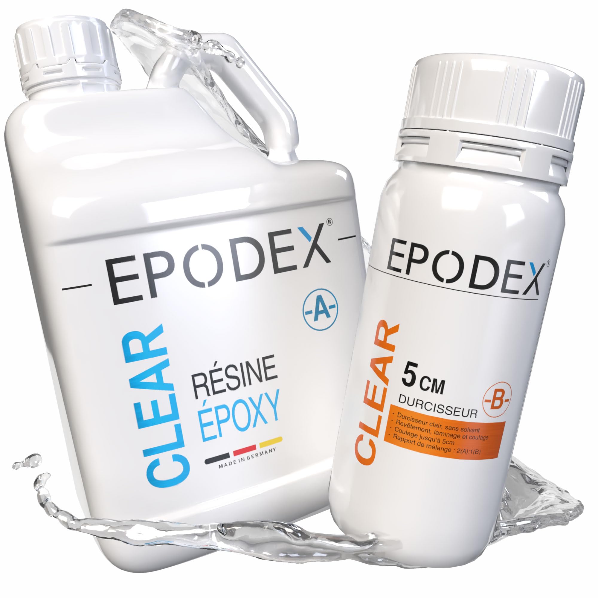 Kit résine époxy ECO+ EPODEX | Résine époxy transparente pour des coulées jusqu’à 5 cm | Kit de résine de coulée avec ou sans pigments de couleur | Pour table rivière, lampe, hautes coulées et plus