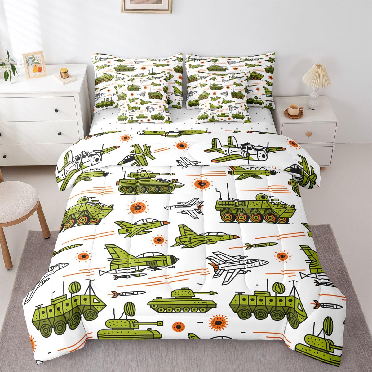 Erosebridal Tanks Green King 7-Piece Comforter Set