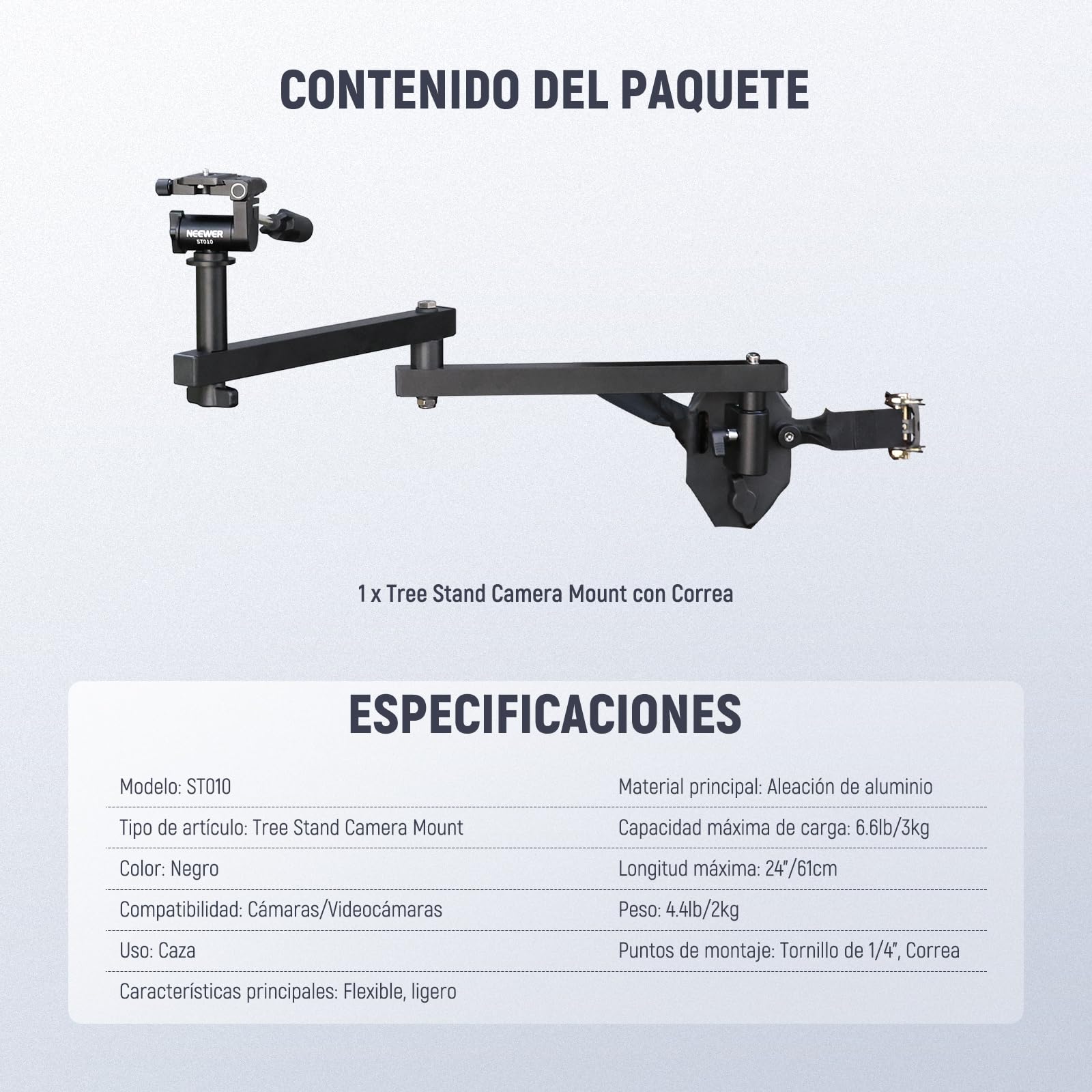 NEEWER 61 cm Magic Arm para cámara de Caza al Aire Libre, más de 5 Juntas silenciosas, Soporte de Eje Ligero de Aluminio con Nivel de Burbuja, Mango ergonómico, Correa para filmar Animales ST010