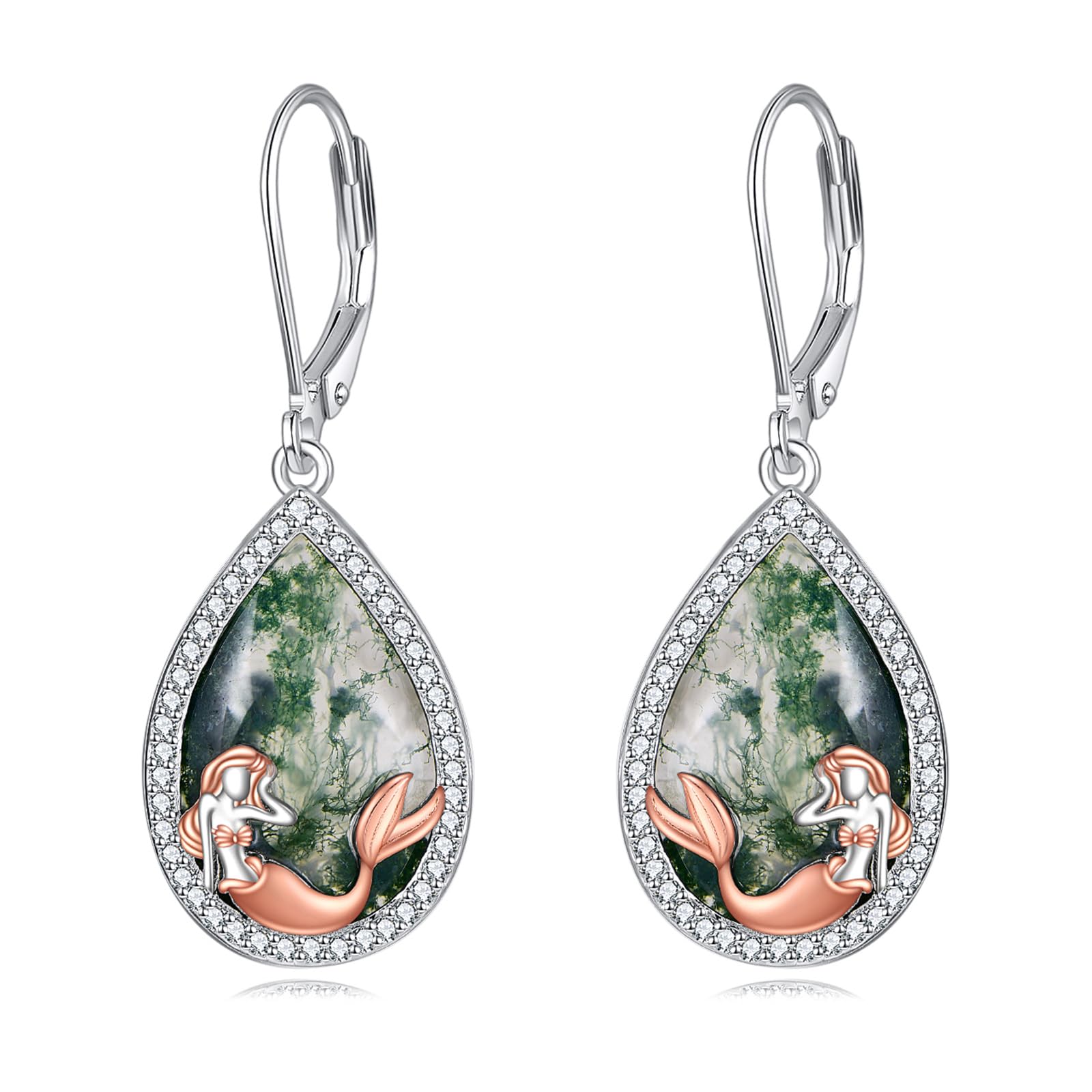 Boucles sirène argent 925 POPLYKE en agate mousse véritable