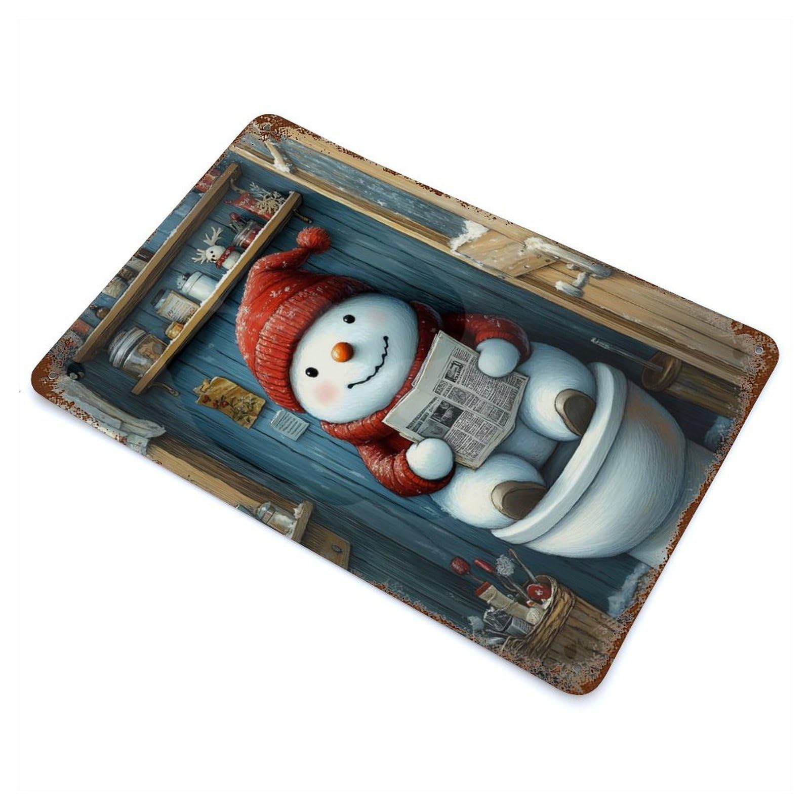 Snowman on The Toilet Rusty Metal Tin Sign 11.8"x7.9", Industrial Home Decor for Garage, Pub Or Kitchen