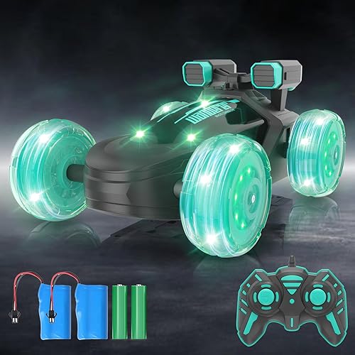 Último modelo Auto de control remoto, autos RC con neumáticos electromagnéticos iluminados, auto de acrobacias RC giratorio de 360 con música y