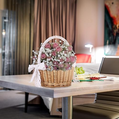 Vista 6 de Cabilock Cesta tejida de 11 pulgadas con asa de encaje, cesta rústica hecha a mano para ceremonias, arreglo floral bohemio vintage y almacenamiento